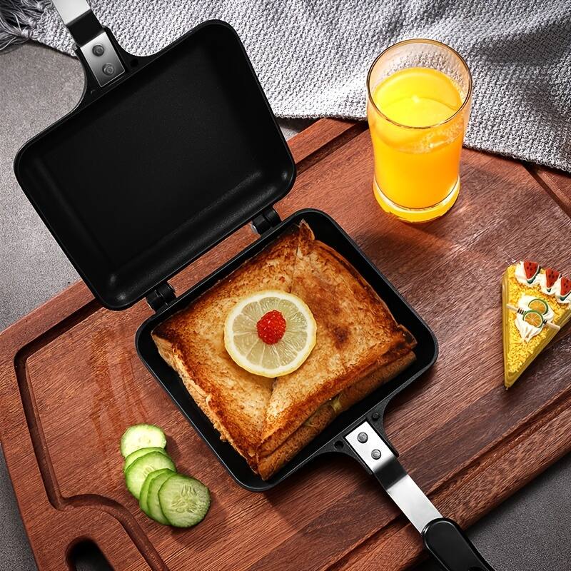 Alt View 1. Tiramisubest - 1pc Sandwich Maker Non-stick Grilled Sandwich Double Sided Frying Pan,Bread Toast Breakfast Pan Omelette Pan - Black.