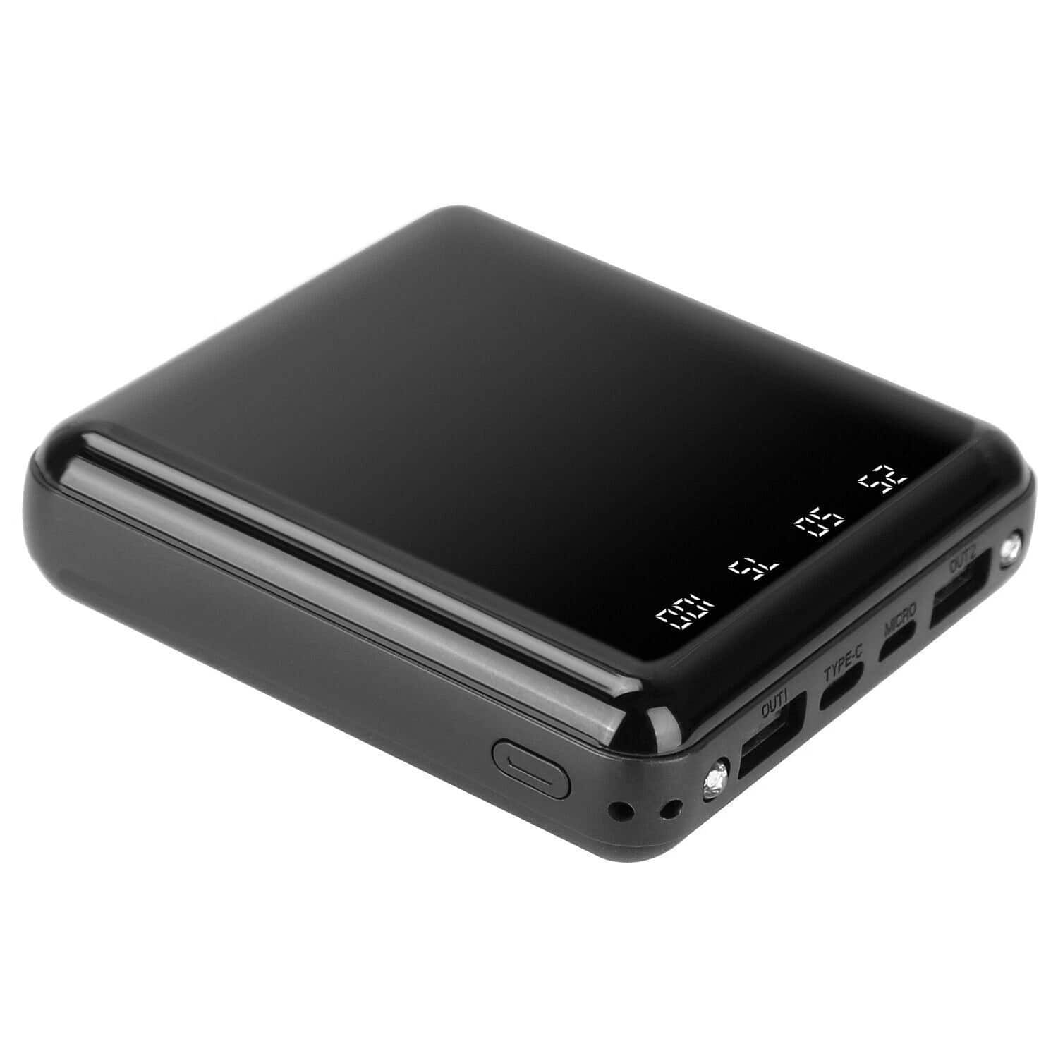 Stock Preferred - 10000mAh Portable Power Bank with 4 Built-in Cables and Digital Display - Black