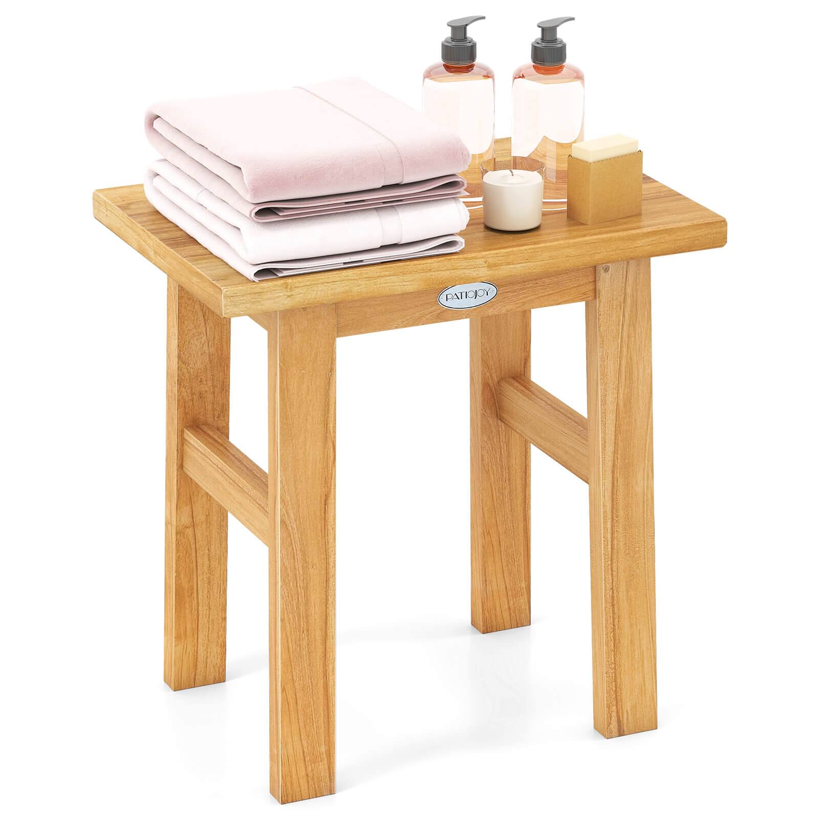 Front. Costway - Costway 18" Teak Shower Bench Waterproof Spa Bath Stool for Shaving Legs for Bathroom - Natural.