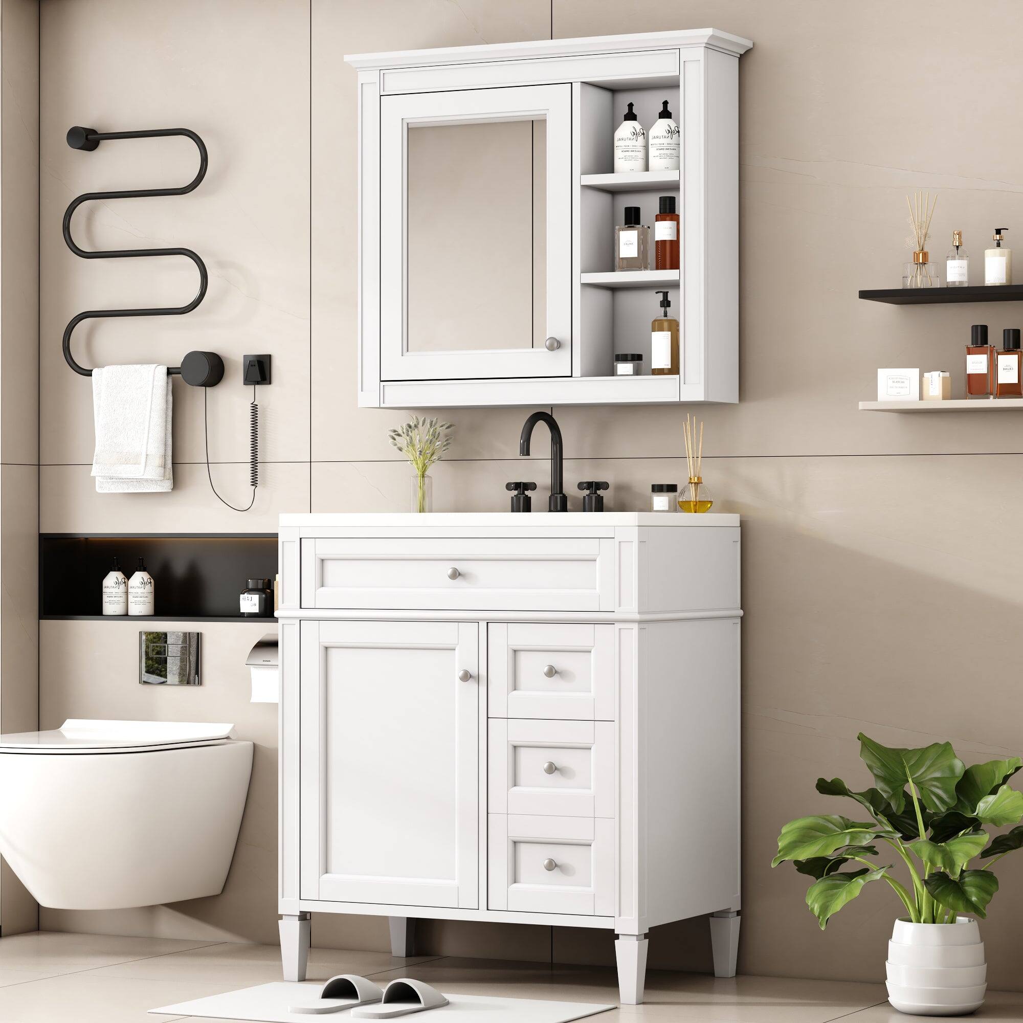 Alt View 2. Boyel Living - 30 Inch Modern Bathroom Vanity Set with Sink and Mirror Cabinet White - White.