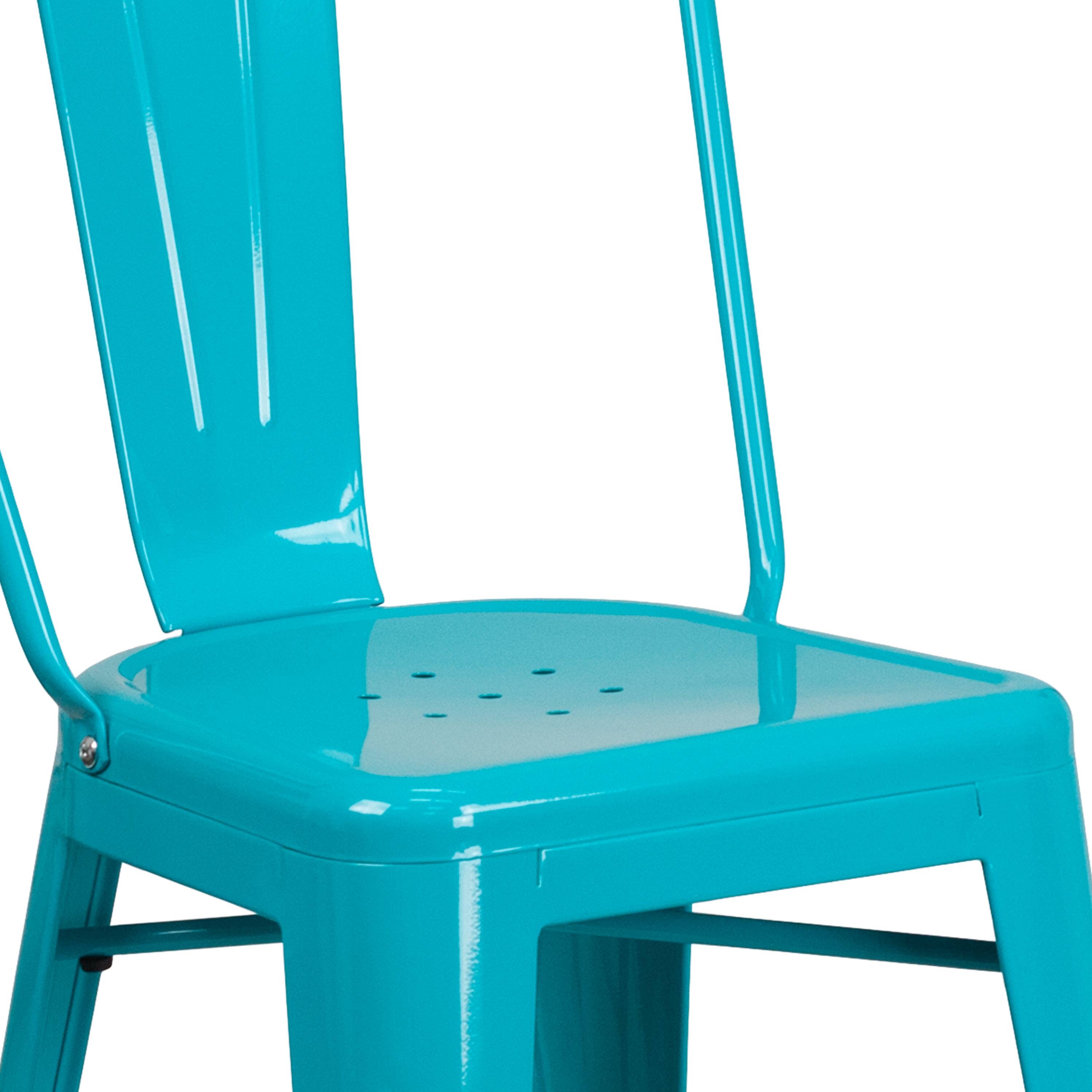 Alt View 9. Emma + Oliver - Commercial Grade 24"H Metal Indoor-Outdoor Counter Stool w/ Drain Holes and Back - Crystal Teal-Blue.