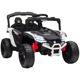 Qaba - Kids Ride On Truck, Battery Powered Electric UTV Vehicle with Rear Suspension - White