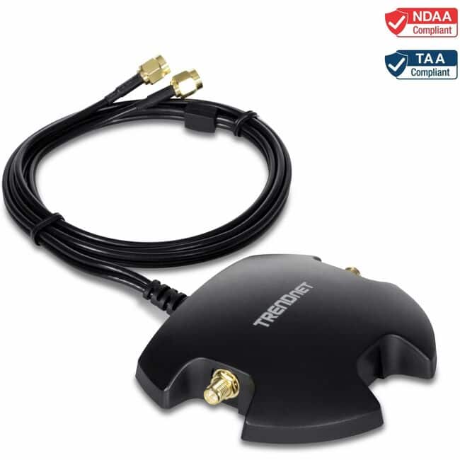 Trendnet - Magnetic Dual Antenna Mounting Base Stand RP-SMA Female with RP-SMA Male Extension Cable 1m (3.3 ft.) - Black