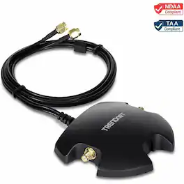 Trendnet - Magnetic Dual Antenna Mounting Base Stand RP-SMA Female with RP-SMA Male Extension Cable 1m (3.3 ft.) - Black