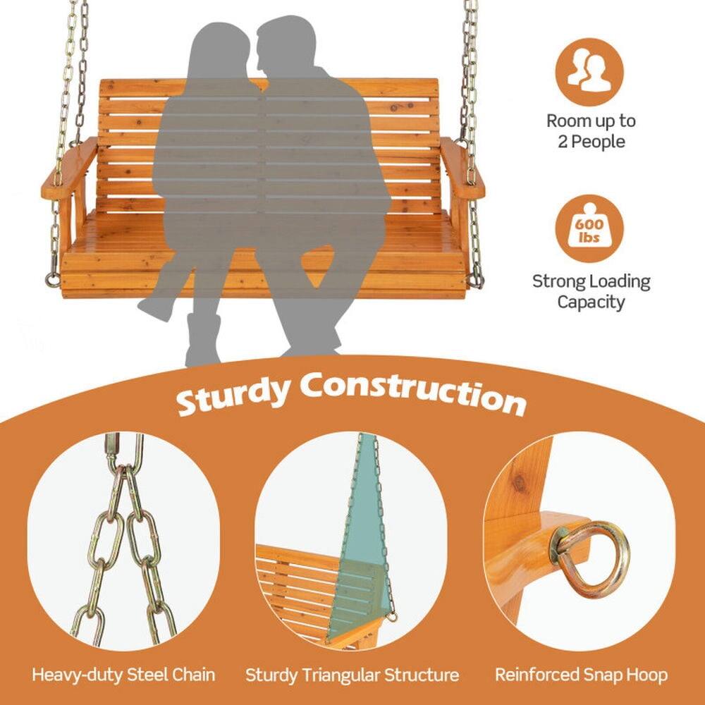 Room up to 2 People  
600 lbs Strong Loading Capacity  
Sturdy Construction  
Heavy-duty Steel Chain  
Sturdy Triangular Structure  
Reinforced Snap Hoop