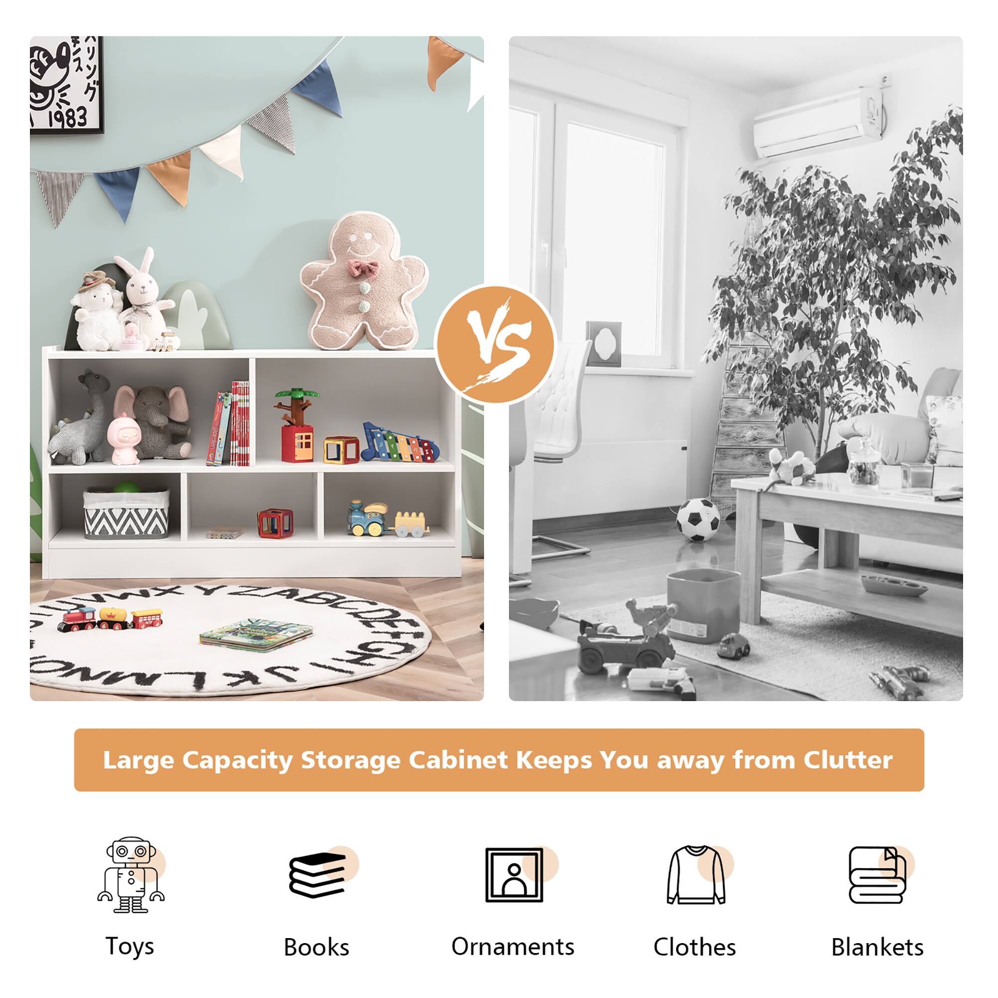 C 1983 VS Y 2015 Large Capacity Storage Cabinet Keeps You Away from Clutter Toys, Books, Ornaments, and Extra Blankets.