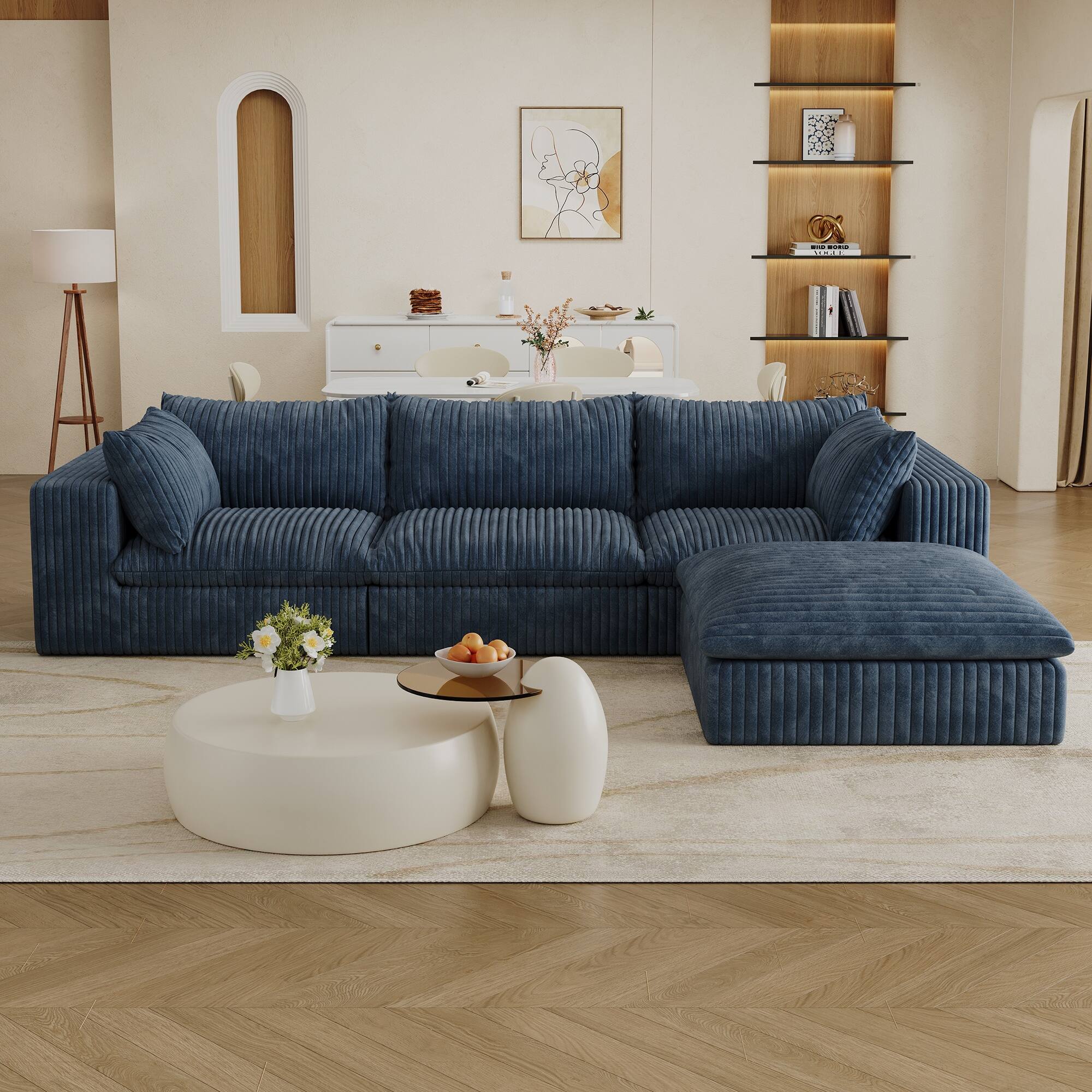 Alt View 3. Boyel Living - Blue Modular 4 Seat Fabric Sectional Sofa 118.2-in L x 78.8-in W x 24.0-in H - Blue.