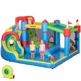Loheer - Inflatable Water Slide Bounce House with Air Blower Splash Pool and Climbing Wall for Kids Backyard