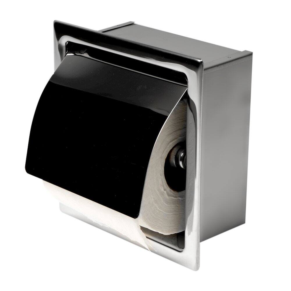 Alfi - Polished Stainless Steel Recessed Toilet Paper Holder with Cover - Silver