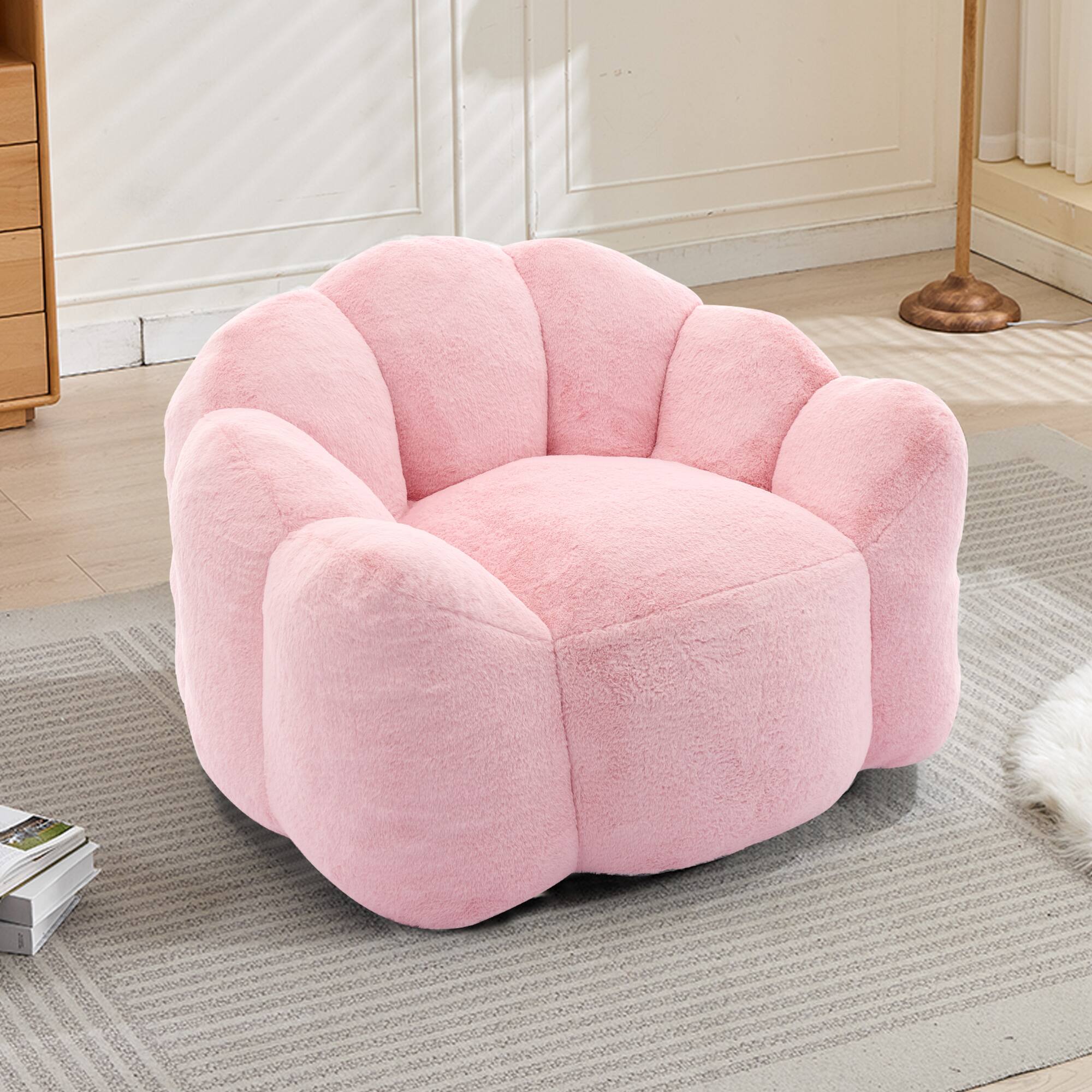 Angle. GOODSILO - Lotus Style Compression Sofa Bean Bag Chair with Pull Ring for Easy Mobility and No Assembly Required - Pink.