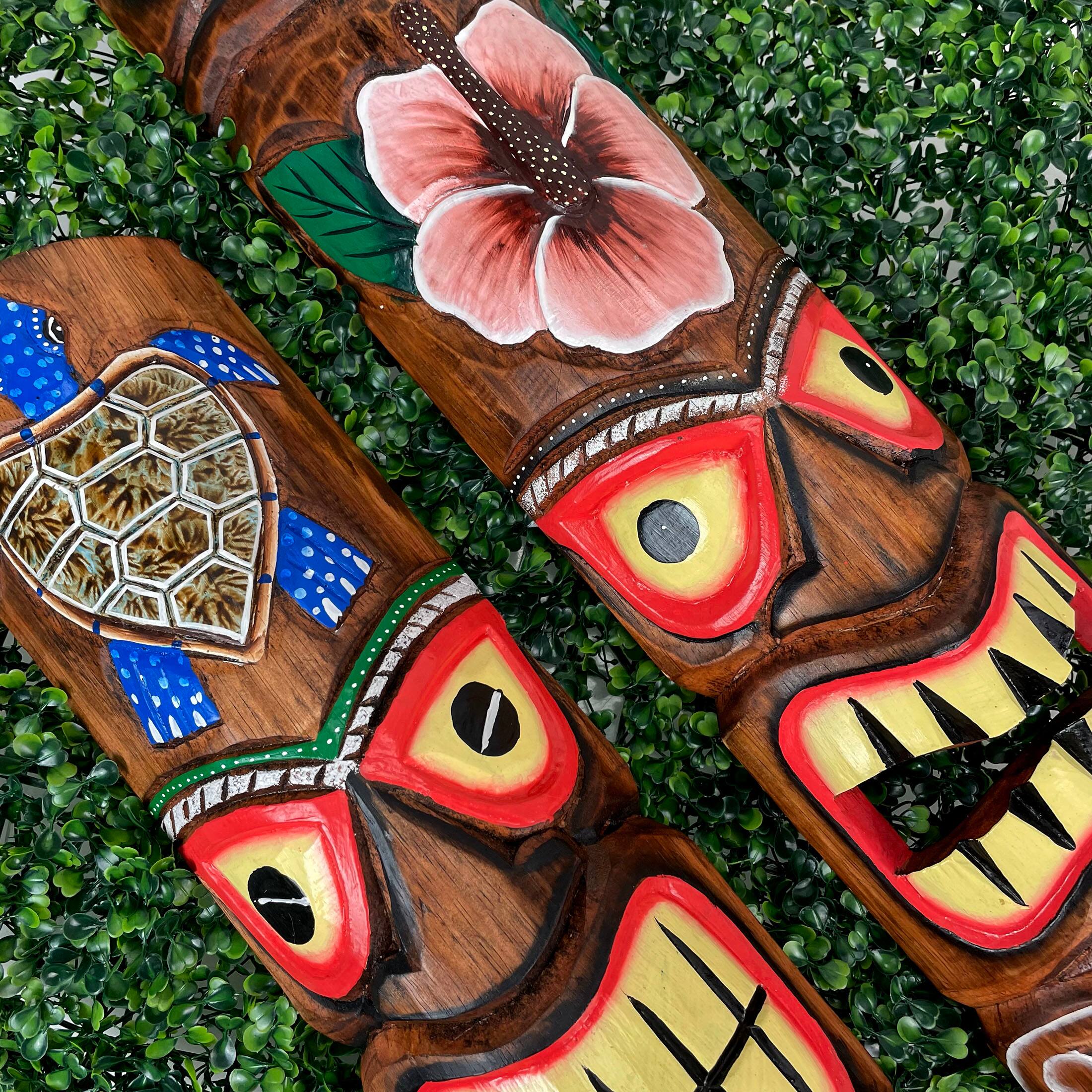 Alt View 4. Chesapeake Bay - Set of 2 Sea Turtle & Plumeria Flower Hand-Carved Wall Decor - Multicolored.