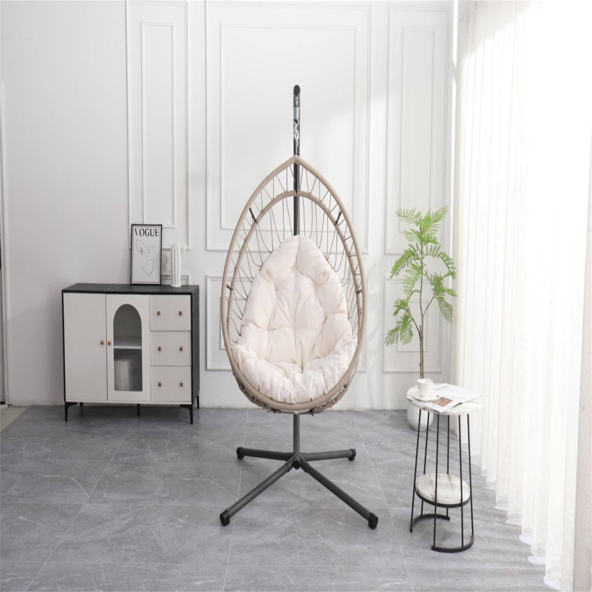 Alt View 4. Boyel Living - Beige Hanging Egg Chair with Stand Outdoor Patio Swing with Cushion and Pillow - Light Gray.