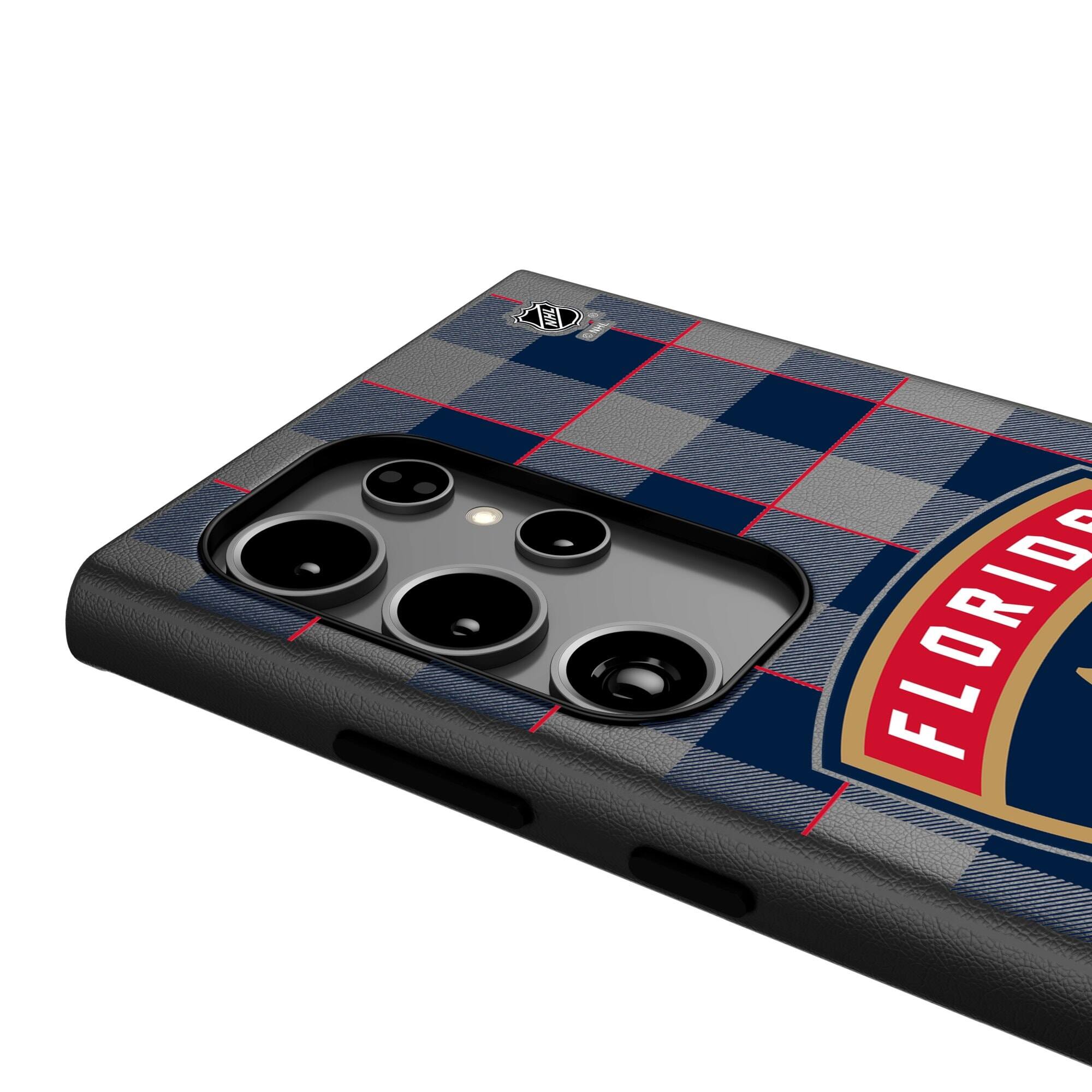 Alt View 3. Keyscaper - Florida Panthers Plaid Galaxy Magnetic Bump Case - S25 Ultra - Black.