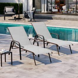 Crestlive Products - 2 Pcs Patio Chaise Lounge Chair Adjustable Chair with 5 Positions and Flat Position - Light Gray