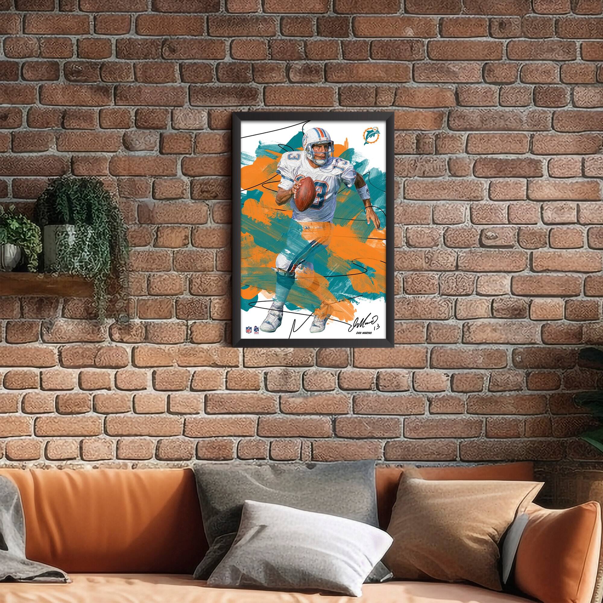 Alt View 1. Sporticulture - Dan Marino Miami Dolphins 14" x 20" Brush Stroke Player Framed Art Print - Multicolor.