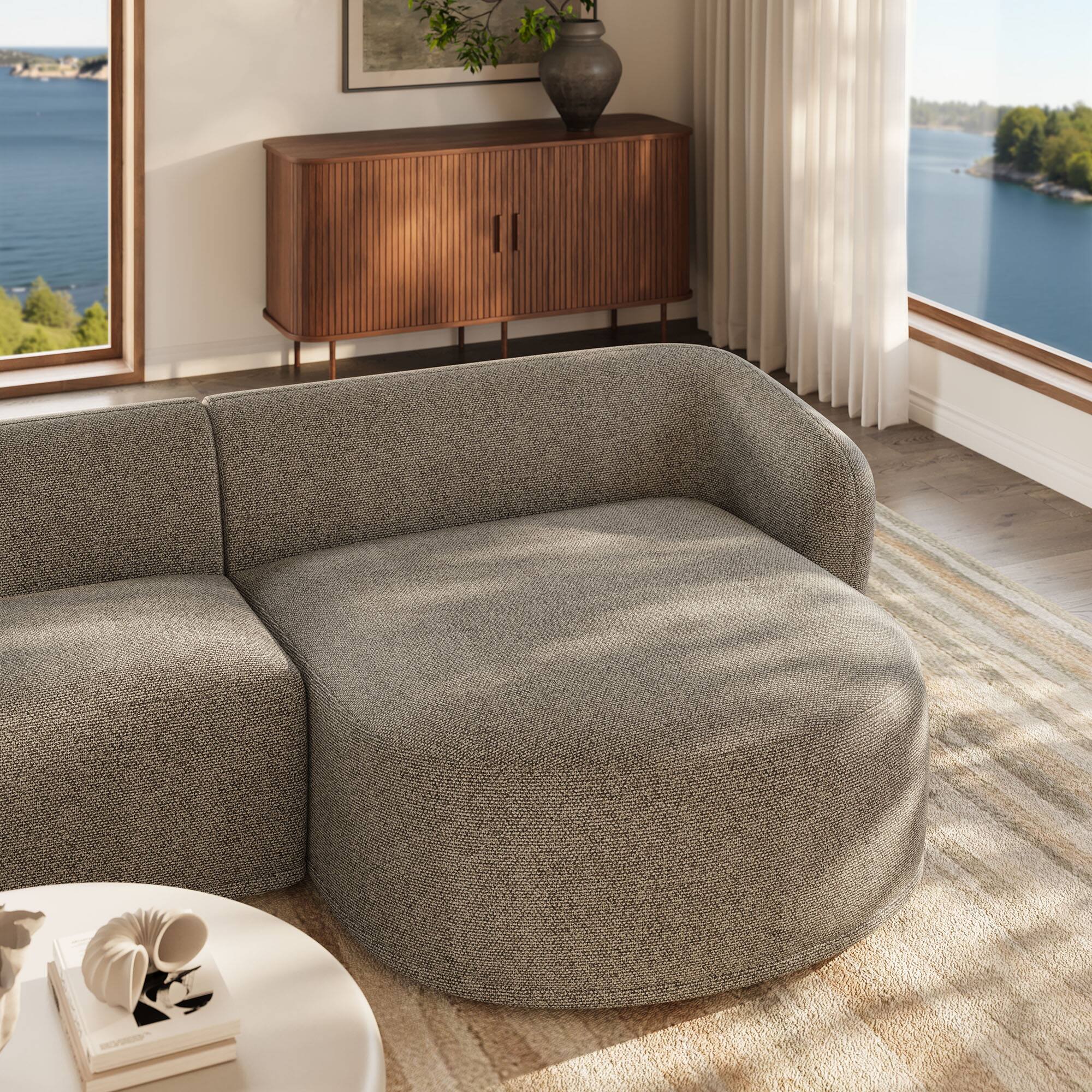 Alt View 8. Modway - Monica 2 Piece Right Facing Boucle Fabric Modular Sofa with Chaise by Modway - Earth.