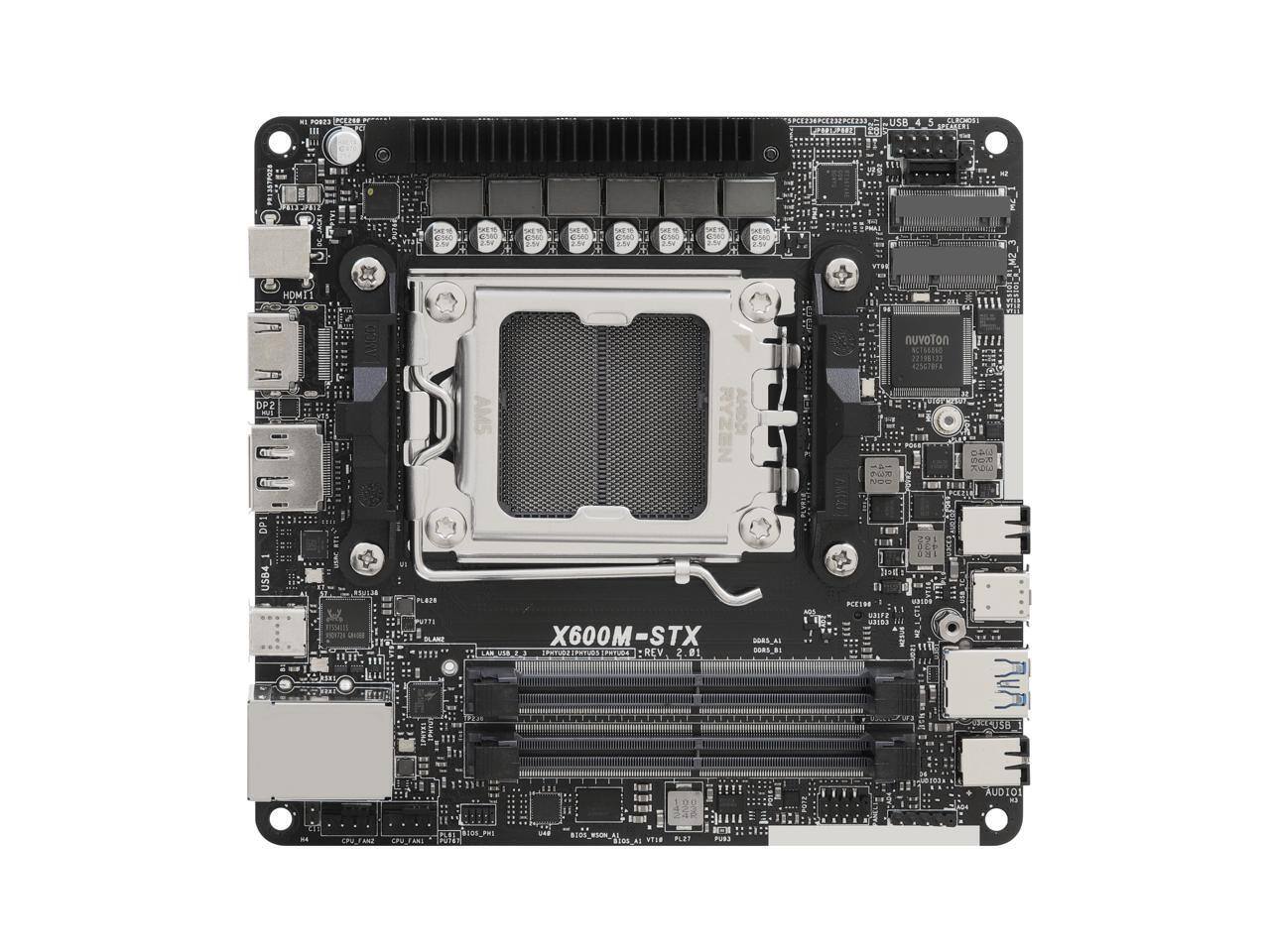 Sure, here is the corrected and grouped text from the image:

- **Top Left:**
  - SES MLP E RPEN USB 4 5 SPEMERI e R41 28 en CA 25 c1eC 1 E etO i es a SO HOMT B 7 DP2

- **Top Center:**
  - EL : AMS nuvoTon RCTINI 1s KSMA PUM A II CA 8 TOOU I DP USB4 RnuLaa ... n nara PUTTI DLANE !1 X600M-STX LA uB TI iPHTURS nothing_o_tnscribe REV 2 0 DORS_8 MES

- **Top Right:**
  - d KTIN aDe MO1B LAUH mn 3L058 100 AUDI01 PTE Nios STIR FET PUSS

- **Center:**
  - X600M-STX
  - LAN USB 2
  - 10/100/1000Mbps LAN
  - REV 2.01

- **Bottom Left:**
  - CPU FAN1 CPU F