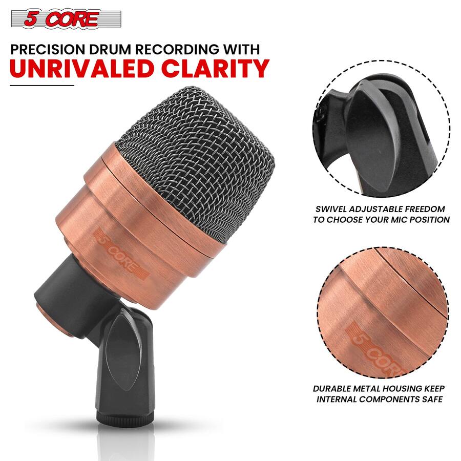 5 CORE Drum Mic Kit 7 Pcs Kick Bass Tom Snare Dynamic Microphone ...