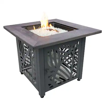 Front. Endless Summer - Endless Summer Lindsey 30 Inch Square Outdoor UV Printed LP Gas Fire Pit Table - Black.