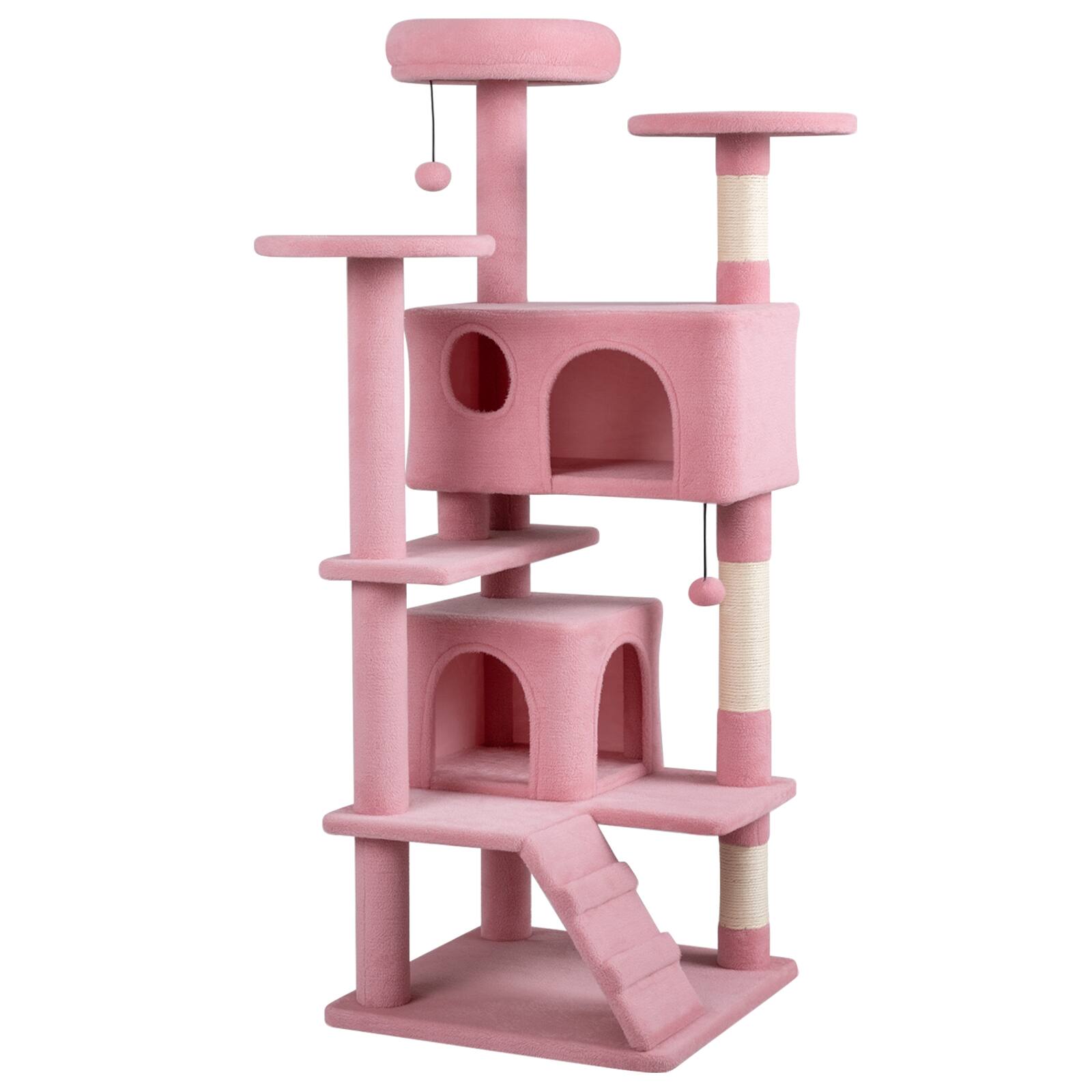 Alt View 9. Gymax - Gymax 52'' Tall Cat Tree Tower w/2 Condos Plush Padded Perch Sisal Scratching Posts Pink.