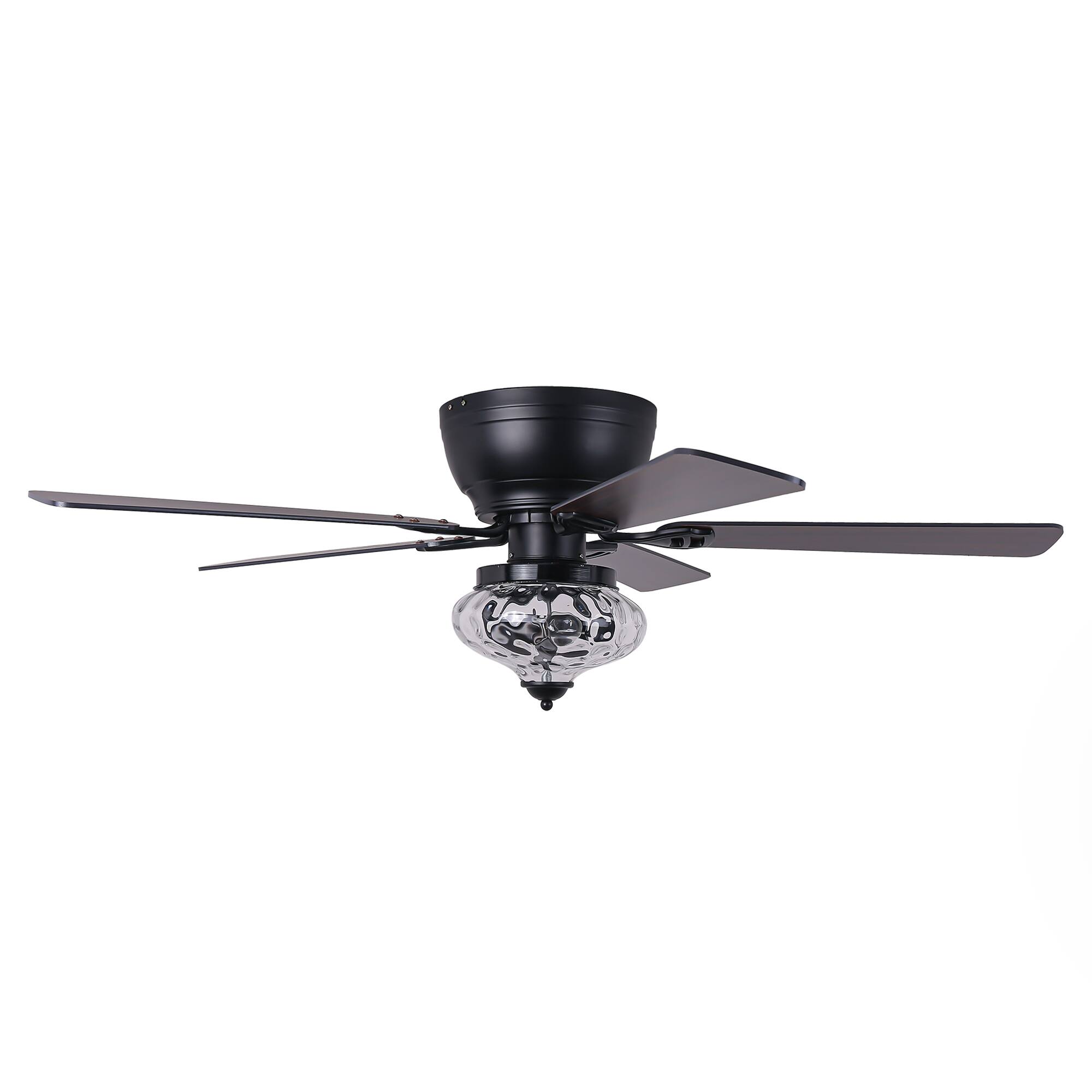 Alt View 5. Parrot Uncle - 52" Traditional Black 5-blade Glass Low Profile Ceiling Fan with Remote - Black.