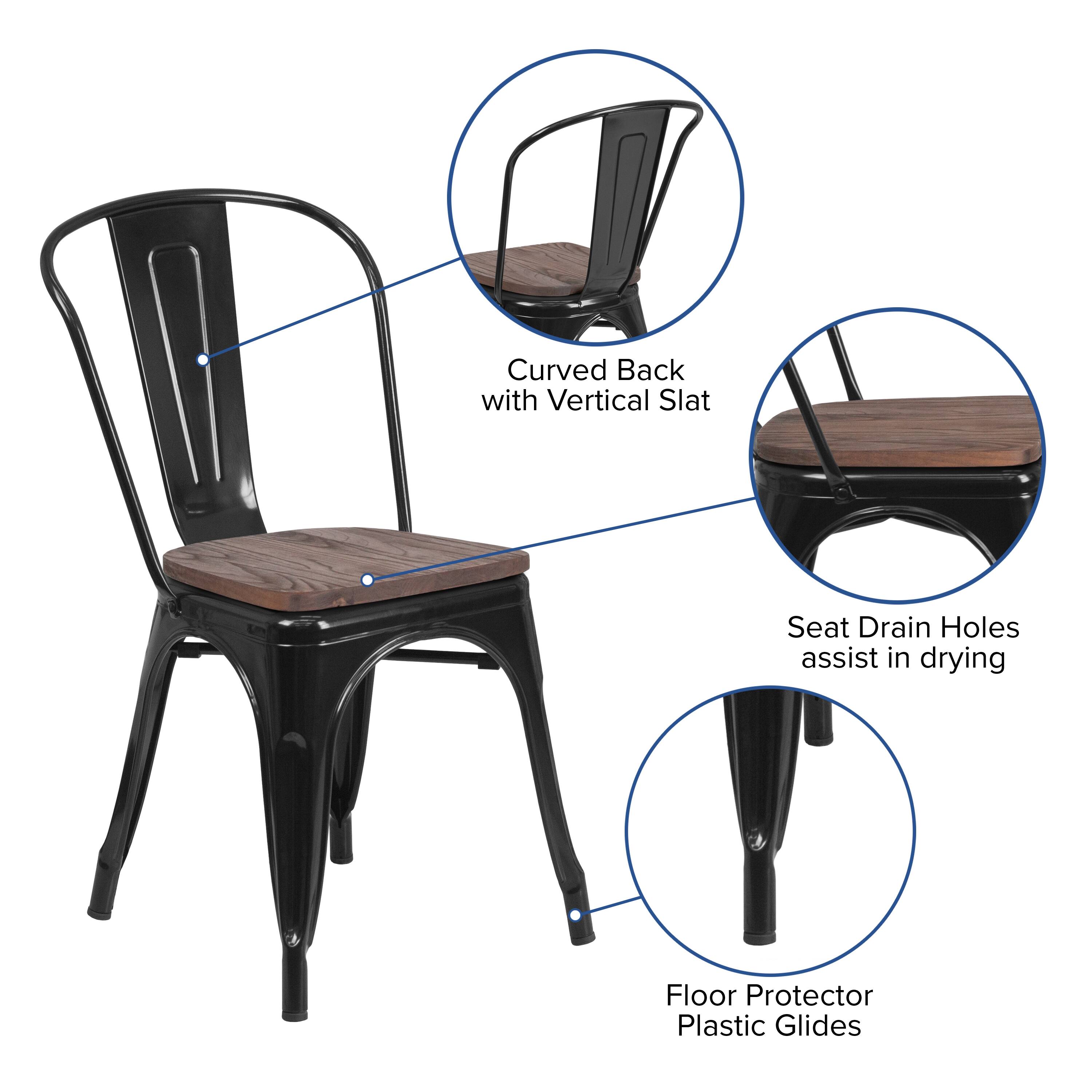 Curved Back with Vertical Slat  
Seat Drain Holes assist in drying  
Floor Protector Plastic Glides