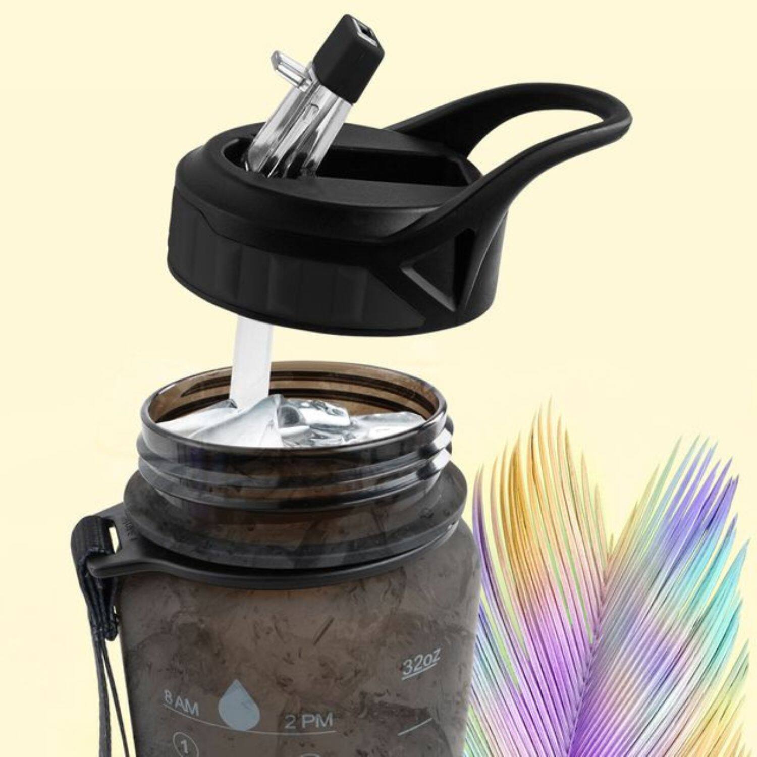 Alt View 1. Zulay Kitchen - Zulay Kitchen 32oz Water Bottle With Time Marker - Leak Proof Water Bottles With Times To Drink By Hydration Nation - Black.