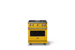 Viking - 30 in. Wide Pro 5 Series 4.0 Cu. Ft. Freestanding Sealed 4 Burner Gas Convection Range - Daffodil/Brushed Brass - Daffodil