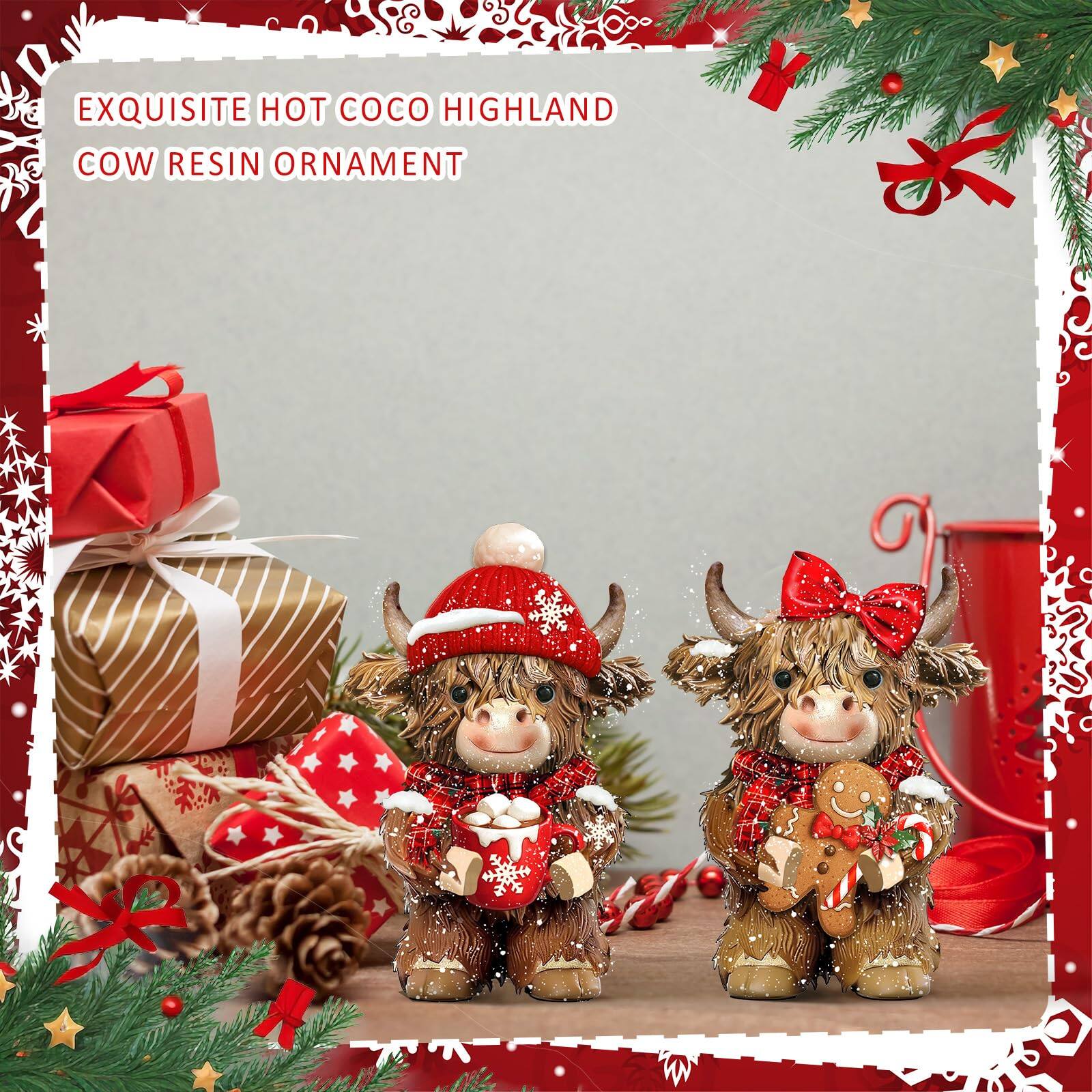 EXQUISITE HOT COCO HIGHLAND COW RESIN ORNAMENT