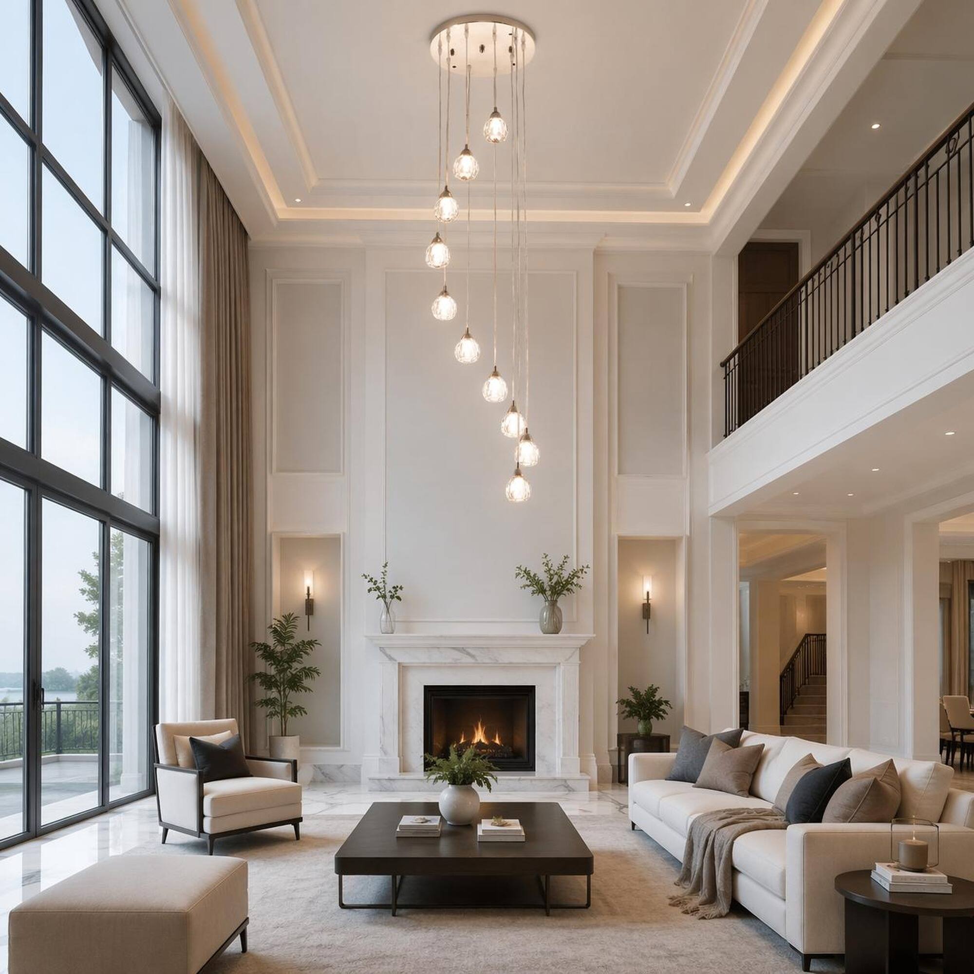 Angle. RYHNUYNE - Modern 10-Light Crystal Globe Chandelier,Hanging Pendant Light for High Ceiling Staircase - Nickel.