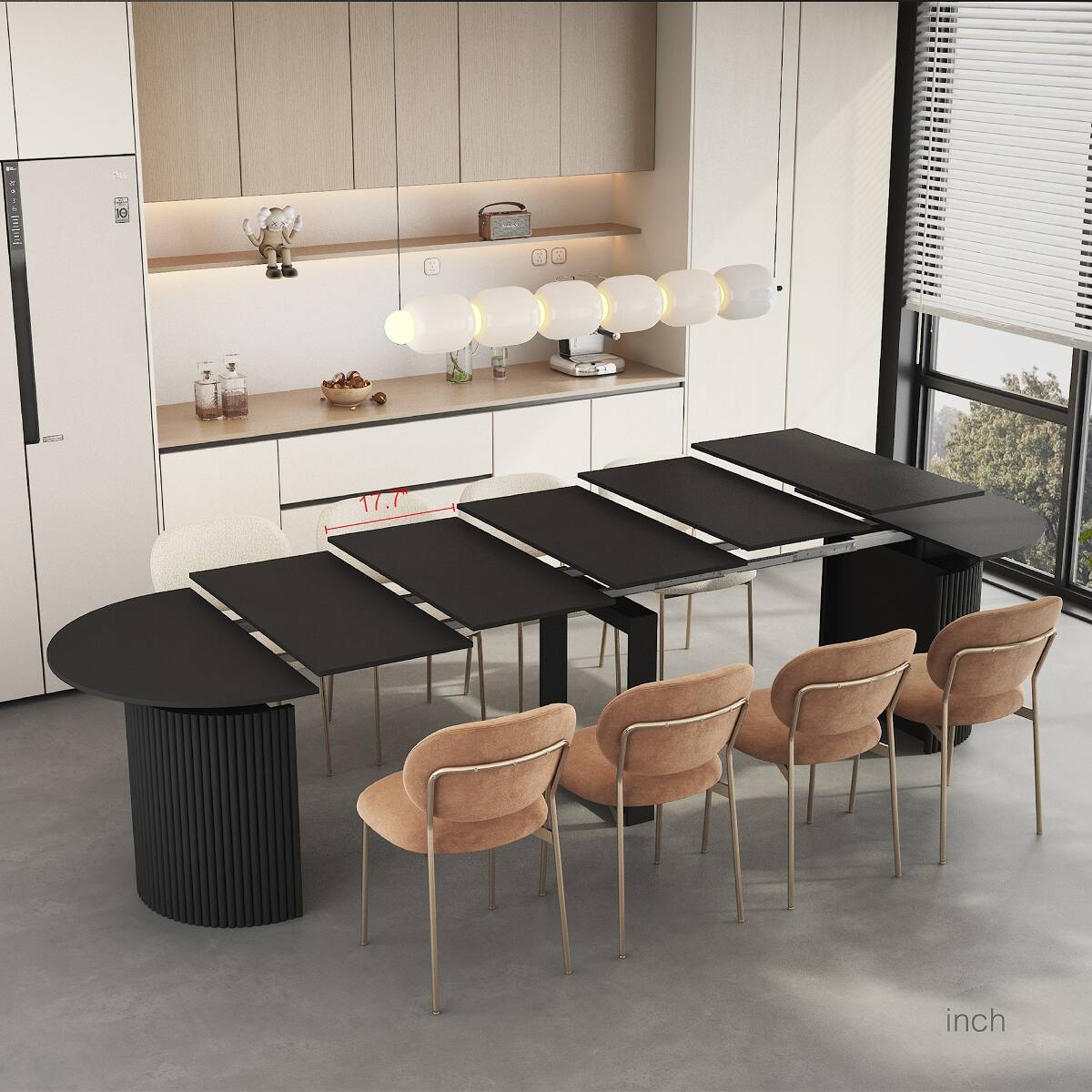 Left. Loheer - Loheer Extendable Dining Table Black Particle Board Rectangular Table for 1 to 10 People - Black.