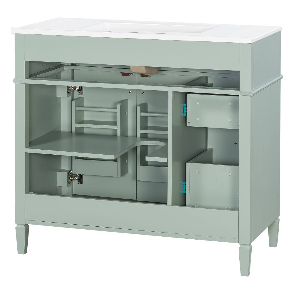 Alt View 4. Loheer - Loheer 36 Inch Bathroom Vanity with Sink, Green Solid Wood Cabinet, Flip-Out Drawer & Gold Handles - Green.