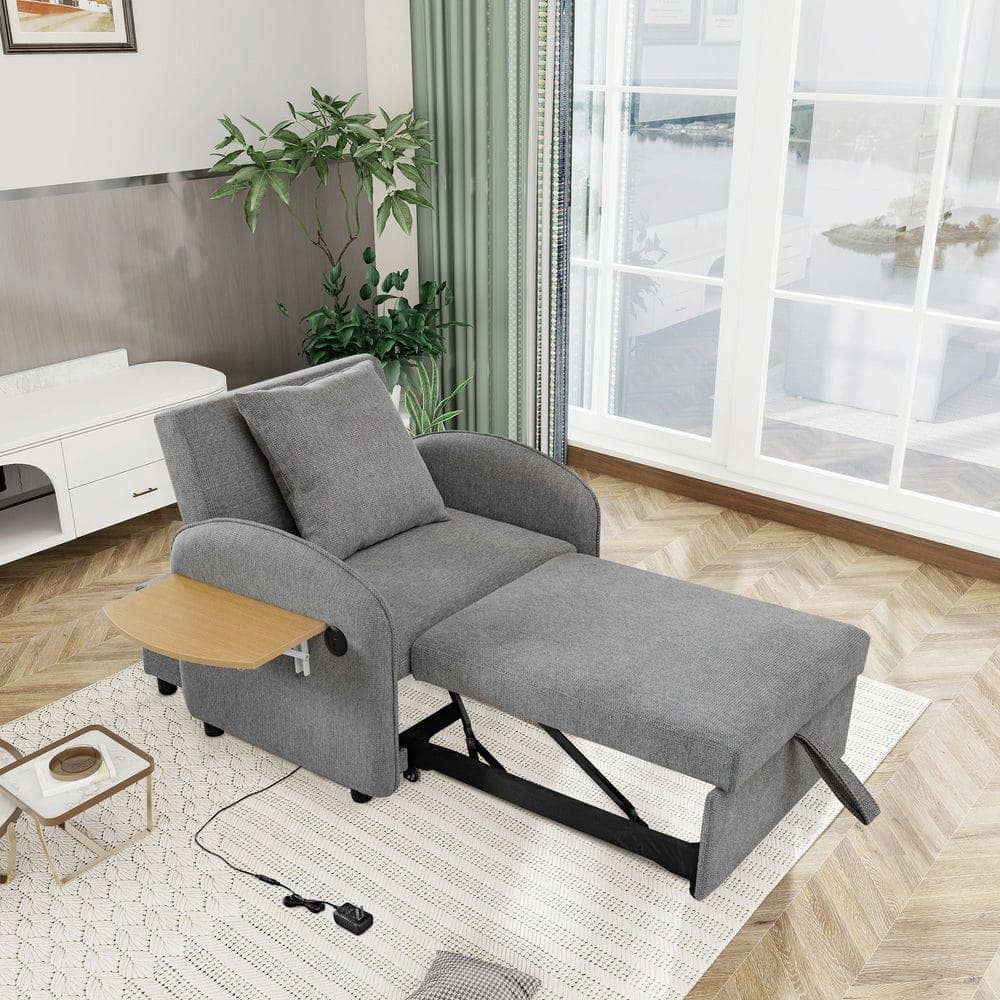 Resenkos - 3-in-1 Convertible Sleeper Sofa, Built-In Computer Table and USB Ports for Work and Relaxation, Gray - Gray