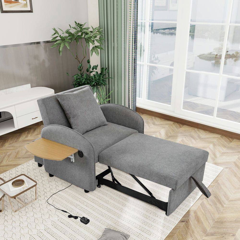 Front. Kadyn - 3-in-1 Convertible Sleeper Sofa, Built-In Computer Table and USB Ports for Work and Relaxation, Gray - Gray.