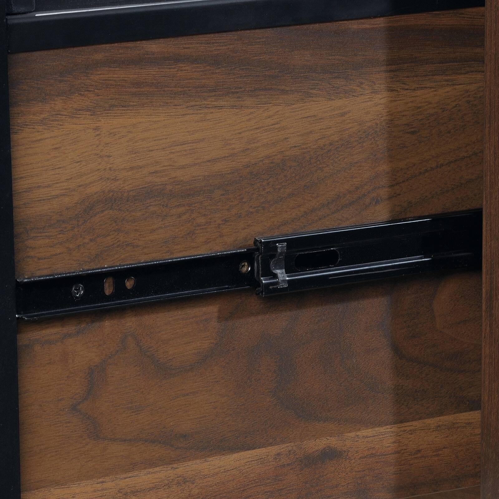 Back. Spaco - Writing Desk with File and Pencil Drawers, Metal Base - Brown.