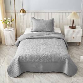 MarCielo - 2/3 Piece 100% Cotton Oversized Bedspread Lightweight Quilt Set - Noble Grey