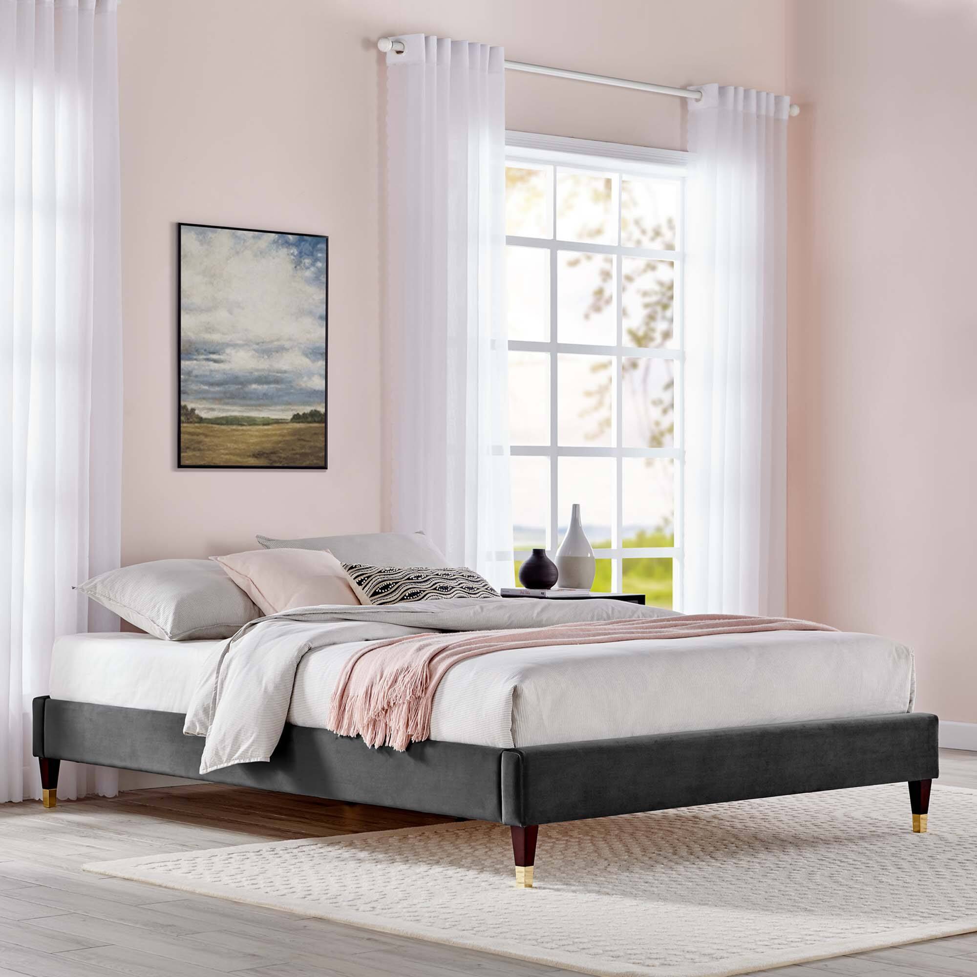 Alt View 2. Modway - Reign Performance Velvet King Platform Bed Frame - Gray.