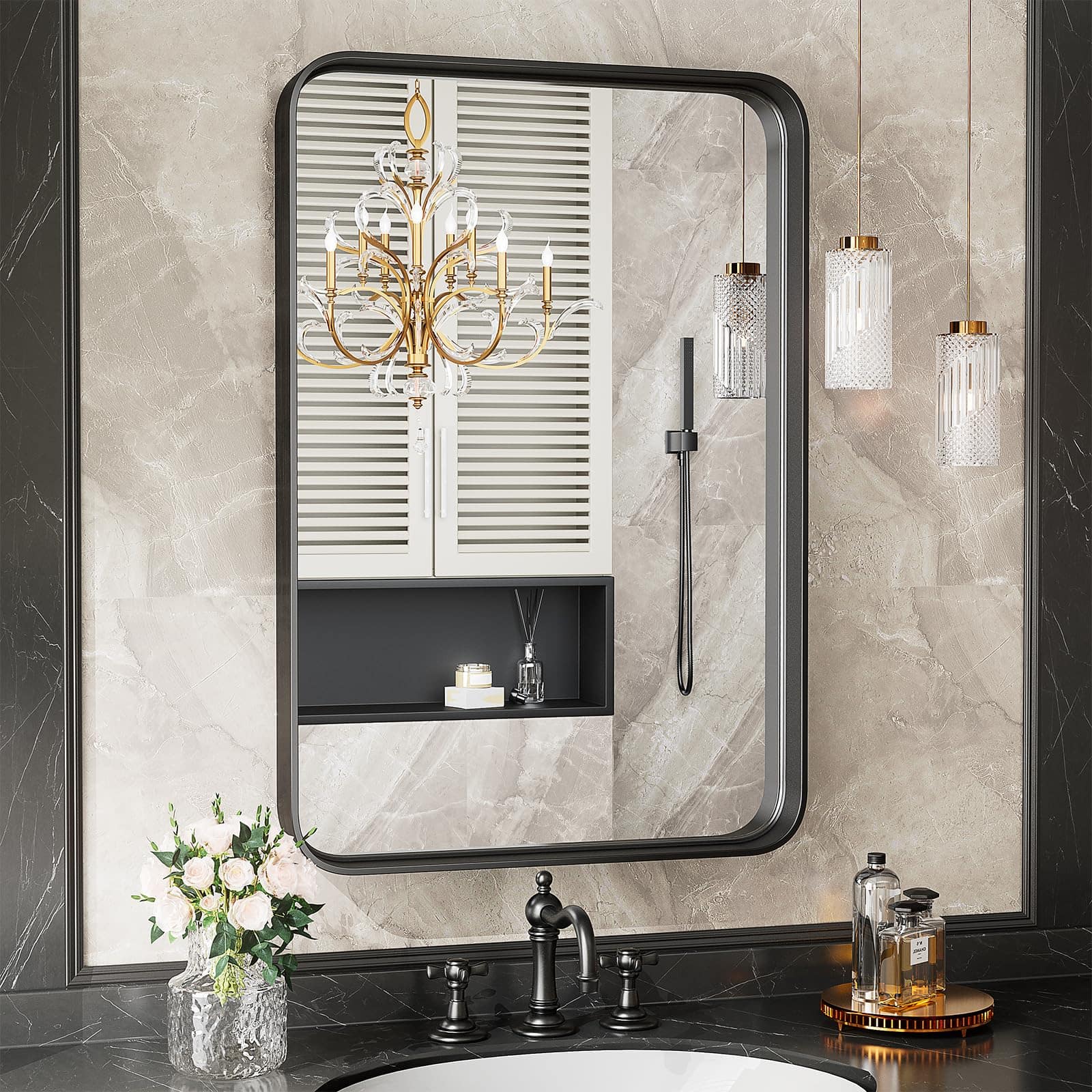 DOMETOUR - 30"×22" Bathroom Mirror Vanity Mirror for Wall - Black
