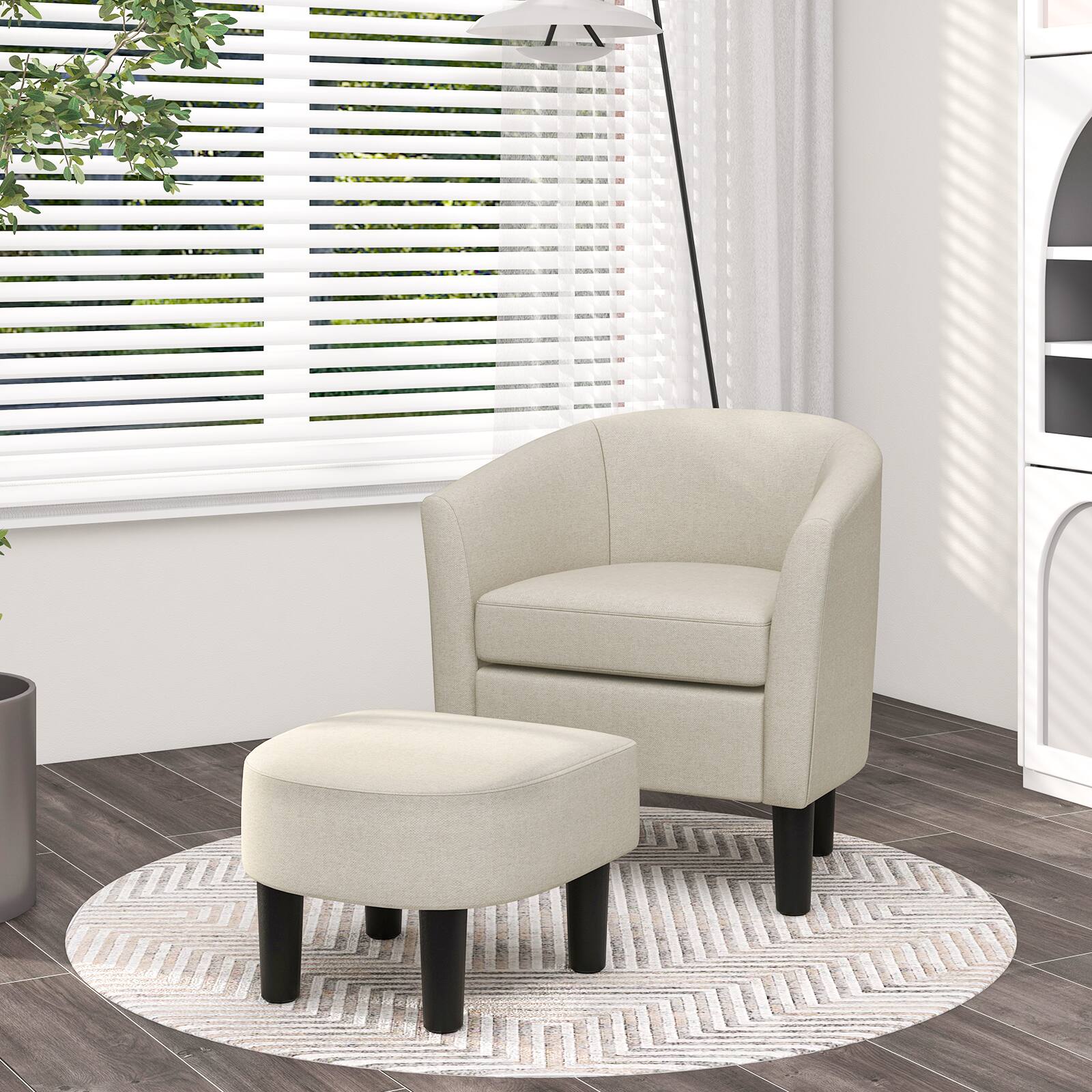 Alt View 3. Sugift - Barrel Club Chair with Ottoman Set Linen Fabric Accent Chair with Footrest - Beige/Khaki.