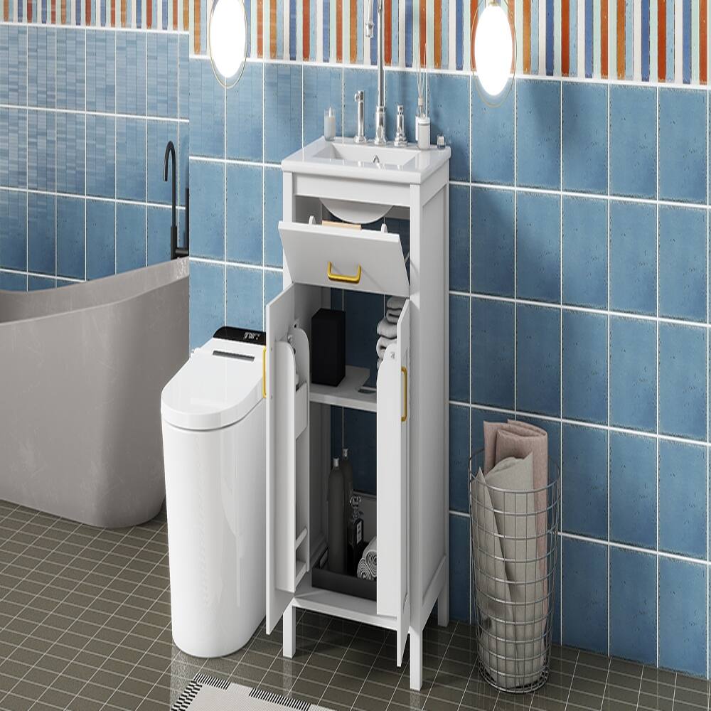 Alt View 1. Loheer - Loheer 24 inch bathroom vanity with sink White Freestanding Cabinet with Gold Hardware - White.