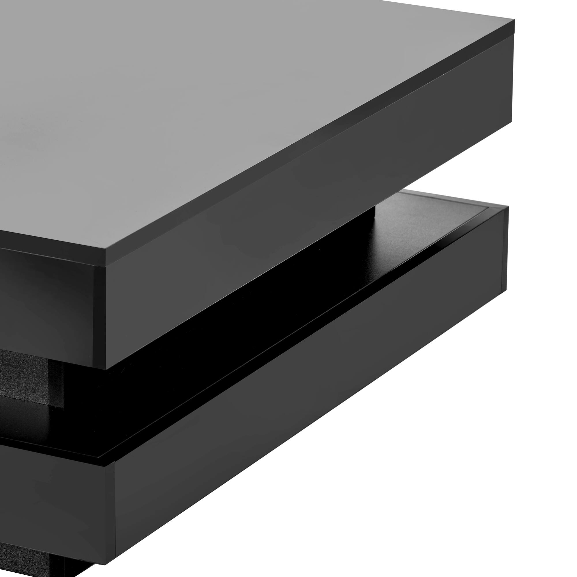 Alt View 9. GOODSILO - Modern LED Illuminated Two-Tier Square Coffee Table with High-Gloss Finish for Living Room - Black.