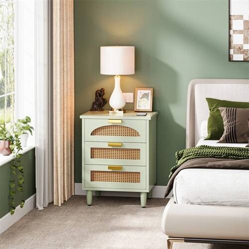 Left. Hivvago - Retro Mid-Century Modern 3 Drawer Bedside Table Nightstand in Mint Green - Mint Green.