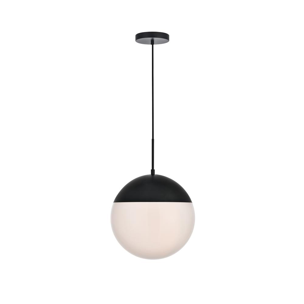 Angle. Living District - Eclipse 1 Light Black Pendant With Frosted White Glass - Black And Frosted White.