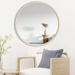 Cedar Assembly - Round Wood Frame Mirror Wall Circle For Bathroom And Decor - Amazing Mirror: The frame is made of solid - Natural-24"L x 24"W