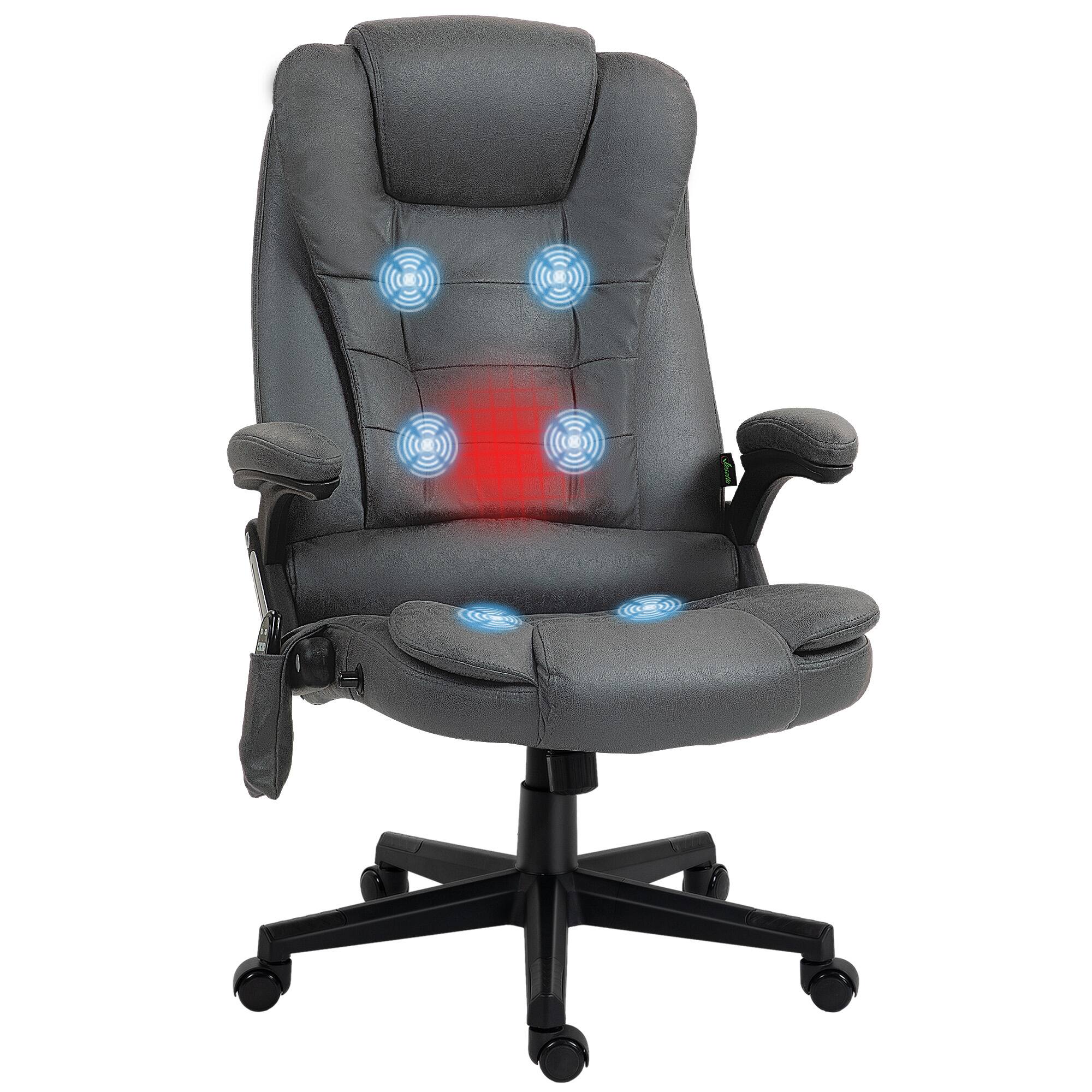 Front. Homcom - 6 Point Vibrating Massage Office Chair with Heat, Microfiber High Back Executive Chair with Reclining Backrest - Dark Grey.