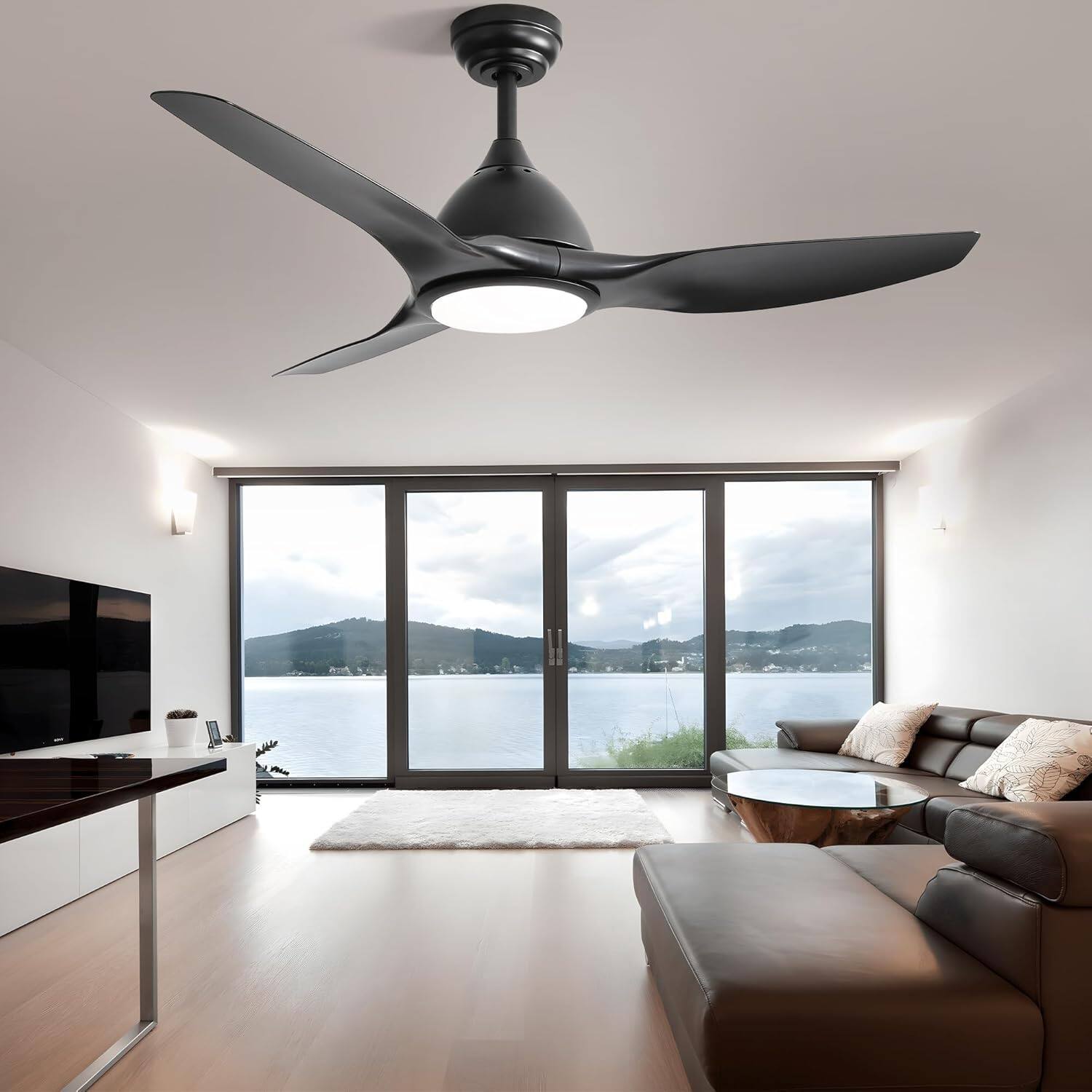 Alt View 5. Sofucor - High CFM Quiet DC Motor Modern Ceiling Fan with Light and Remote Control Noiseless 3 CCT for Bedroom Living Room - Black.