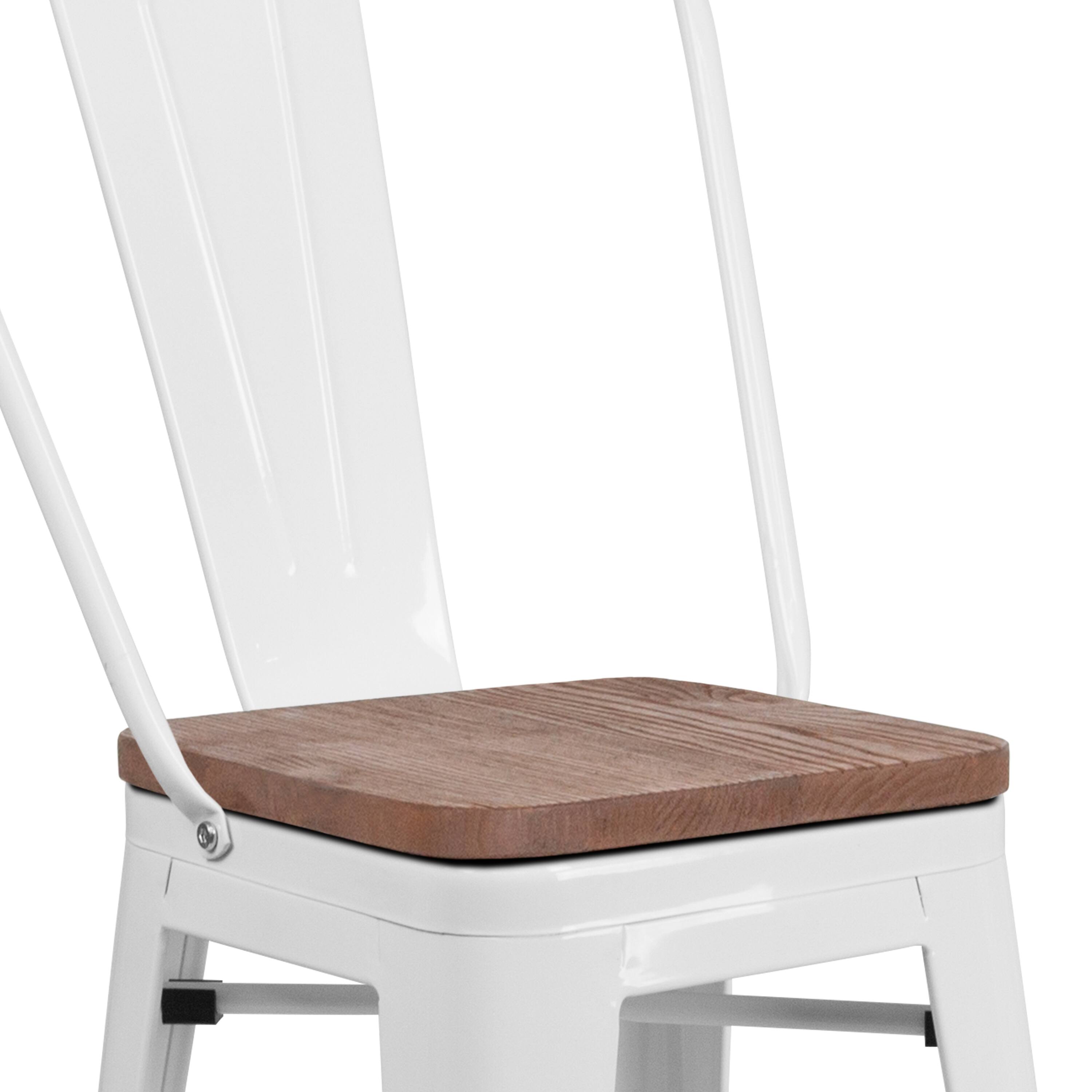 Alt View 8. Emma + Oliver - 24"H Metal Counter Height Stool with Back and Square Wood Seat - White.