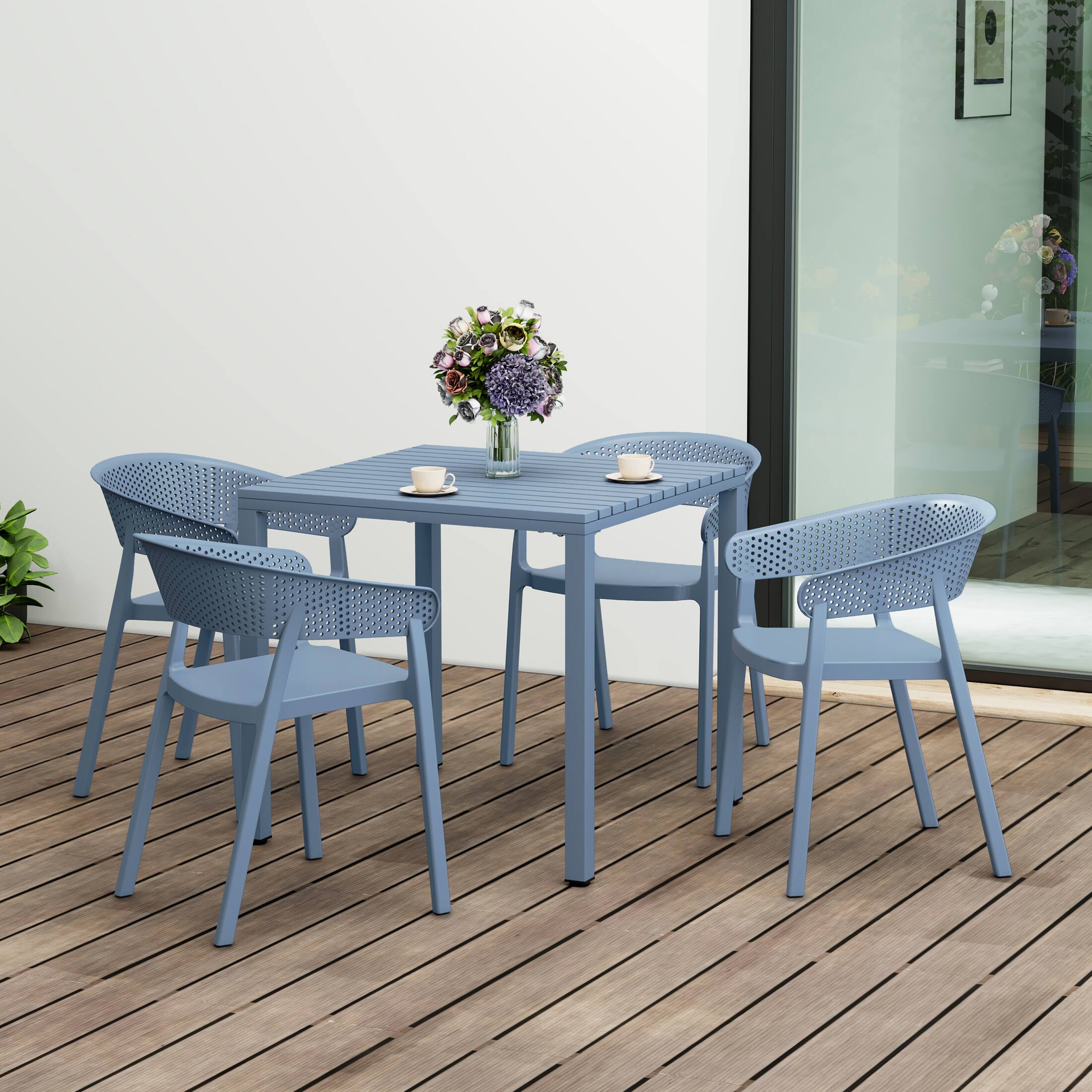 Angle. WestinTrends - WestinTrends Playa 5-Piece Outdoor Metal Frame Square Dining Table Patio Set with Stackable Patio Dining Chairs - French Blue.