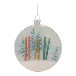 BreeBe - Glass Ski and Snow Disc Ornament (Set of 6) - White, Blue