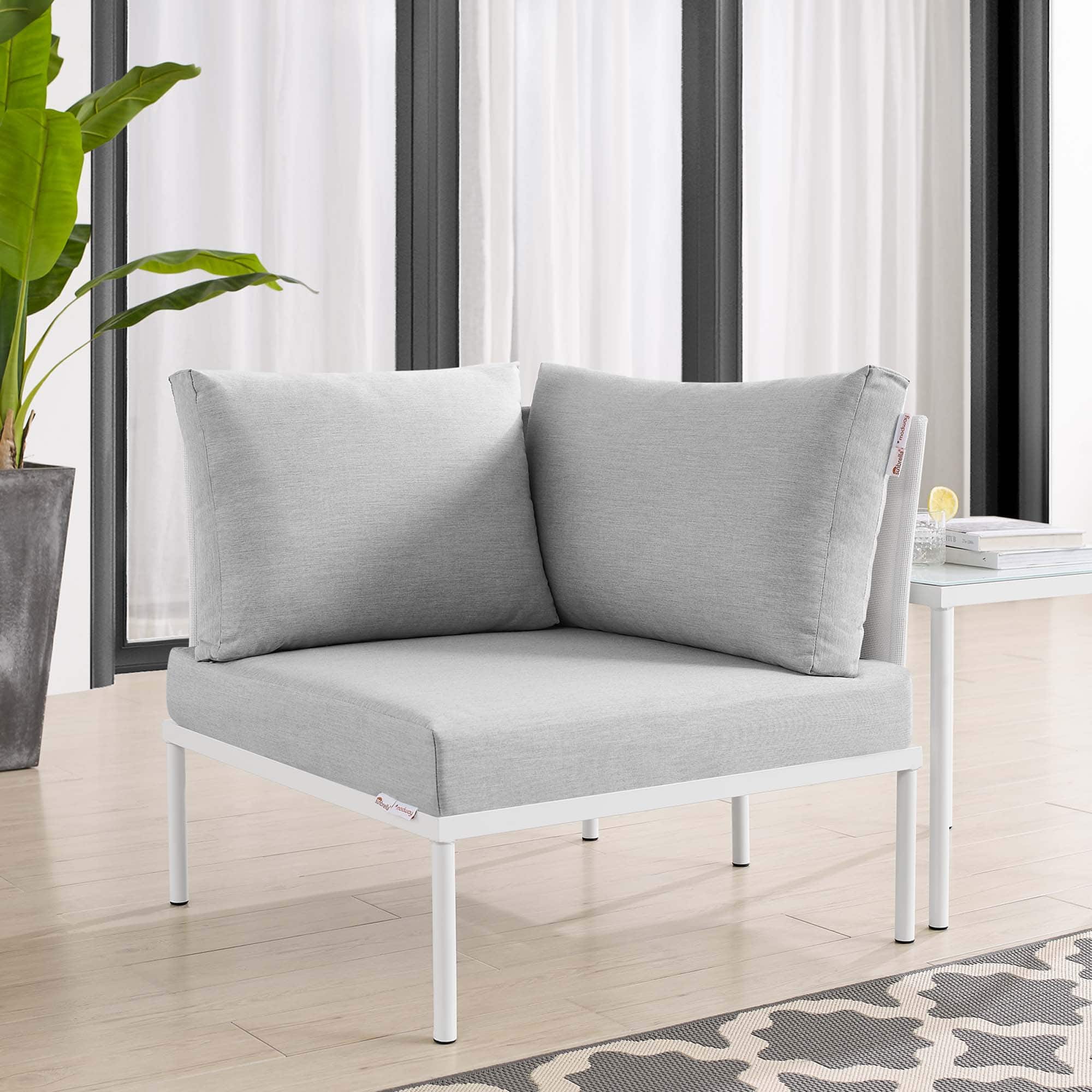 Harmony Sunbrella® Outdoor All Mesh Corner Chair by Modway - White Gray